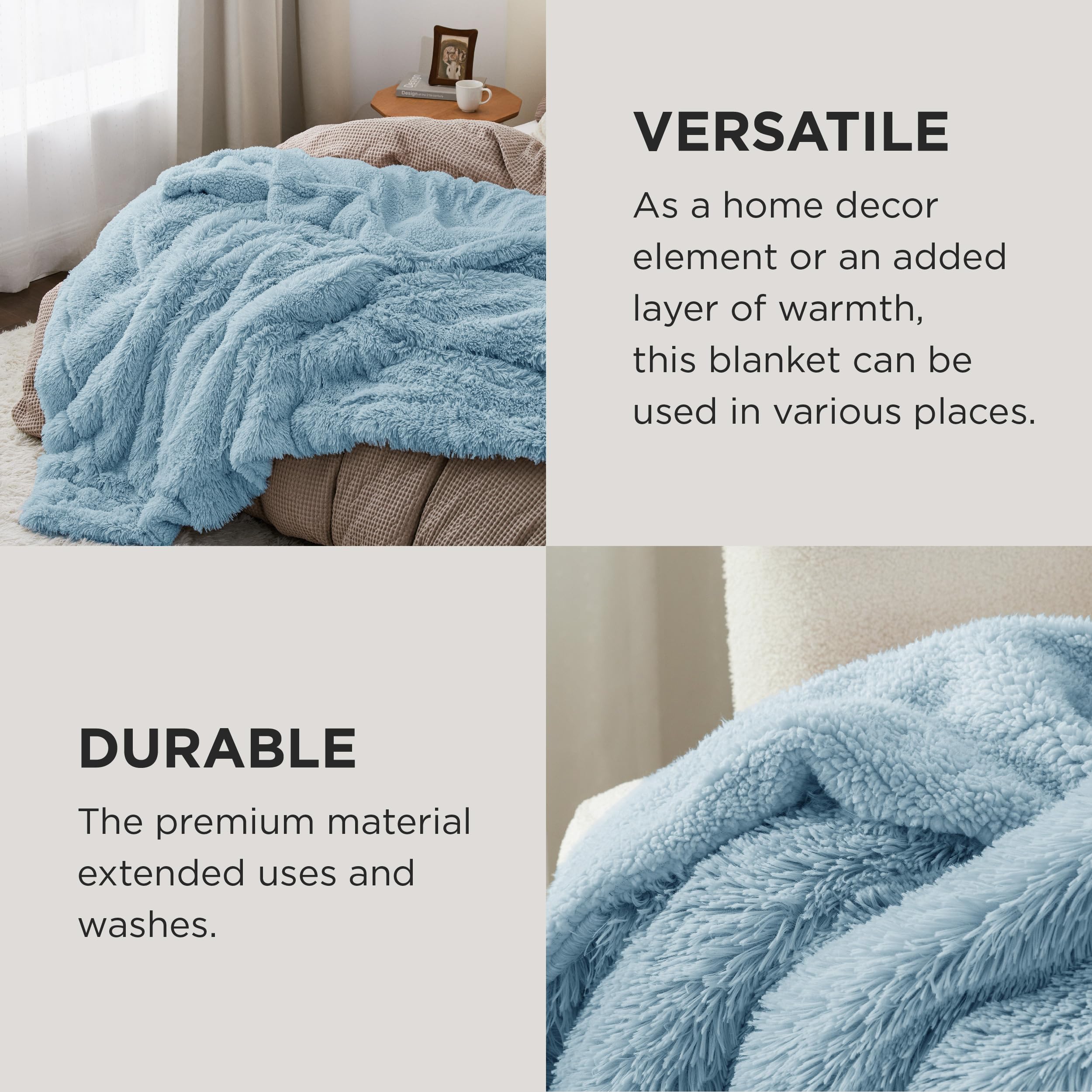 Foto 4 | Manta Bedsure Fuzzy Sherpa, Piel Sintética, Doble, Azul, 150 X 200 Cm - Venta Internacional.