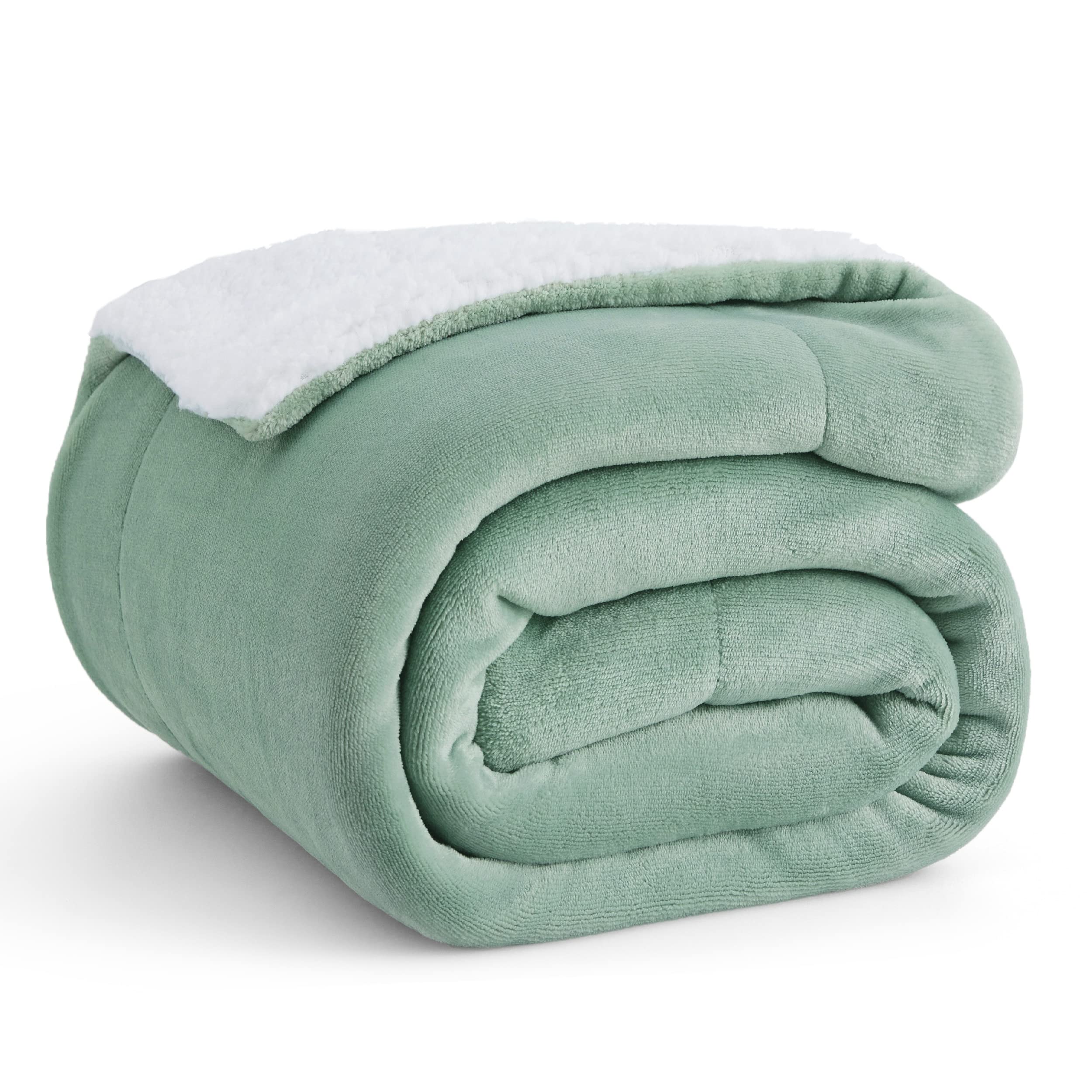 Manta De Cama Con Forro Polar Sherpa, Tamaño Doble, 150 X 200 Cm, Color Verde - Venta Internacional.