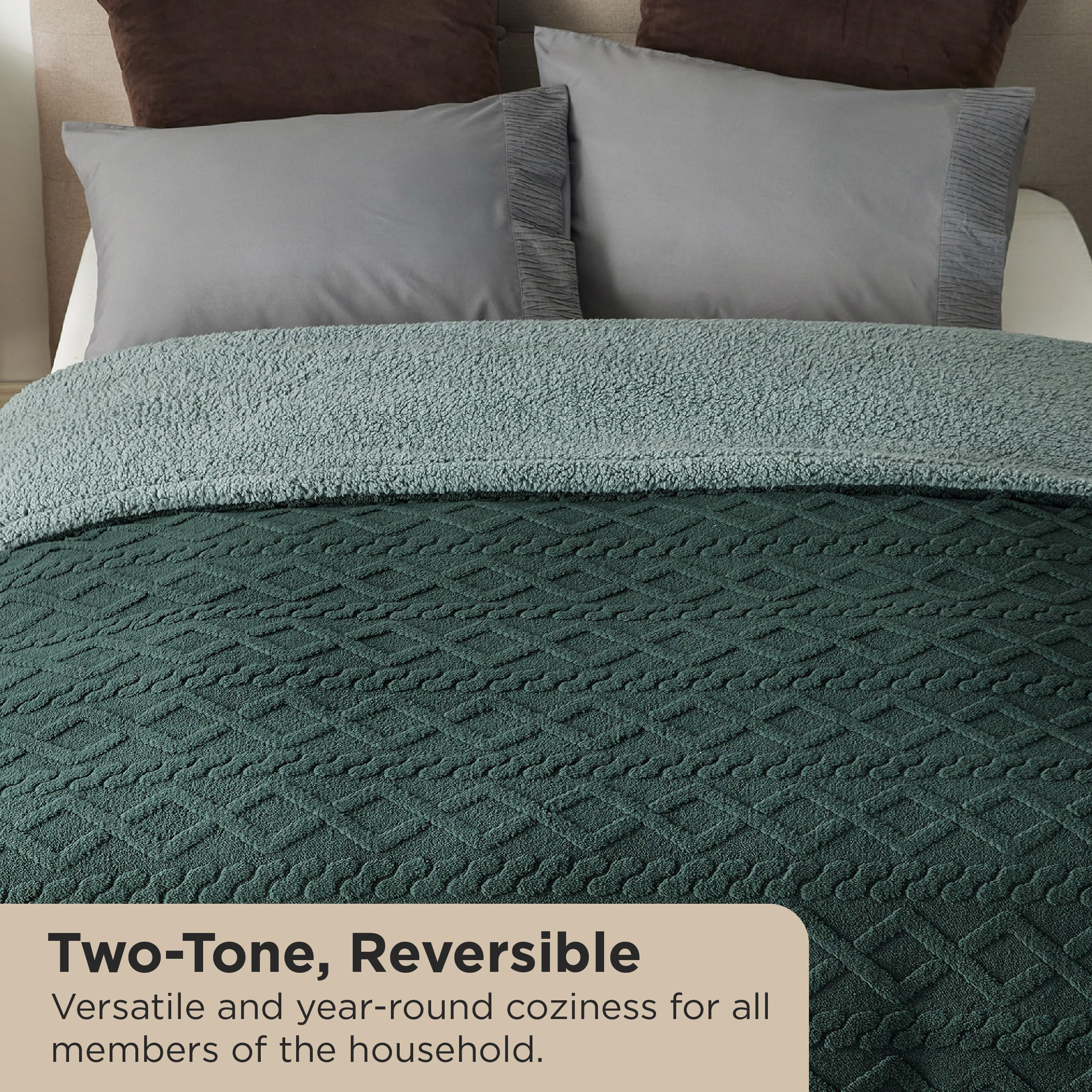 Foto 2 | Manta Bedsure Sherpa De Forro Polar, Tamaño Queen, Suave Y Acogedora, Color Verde Oscuro - Venta Internacional.