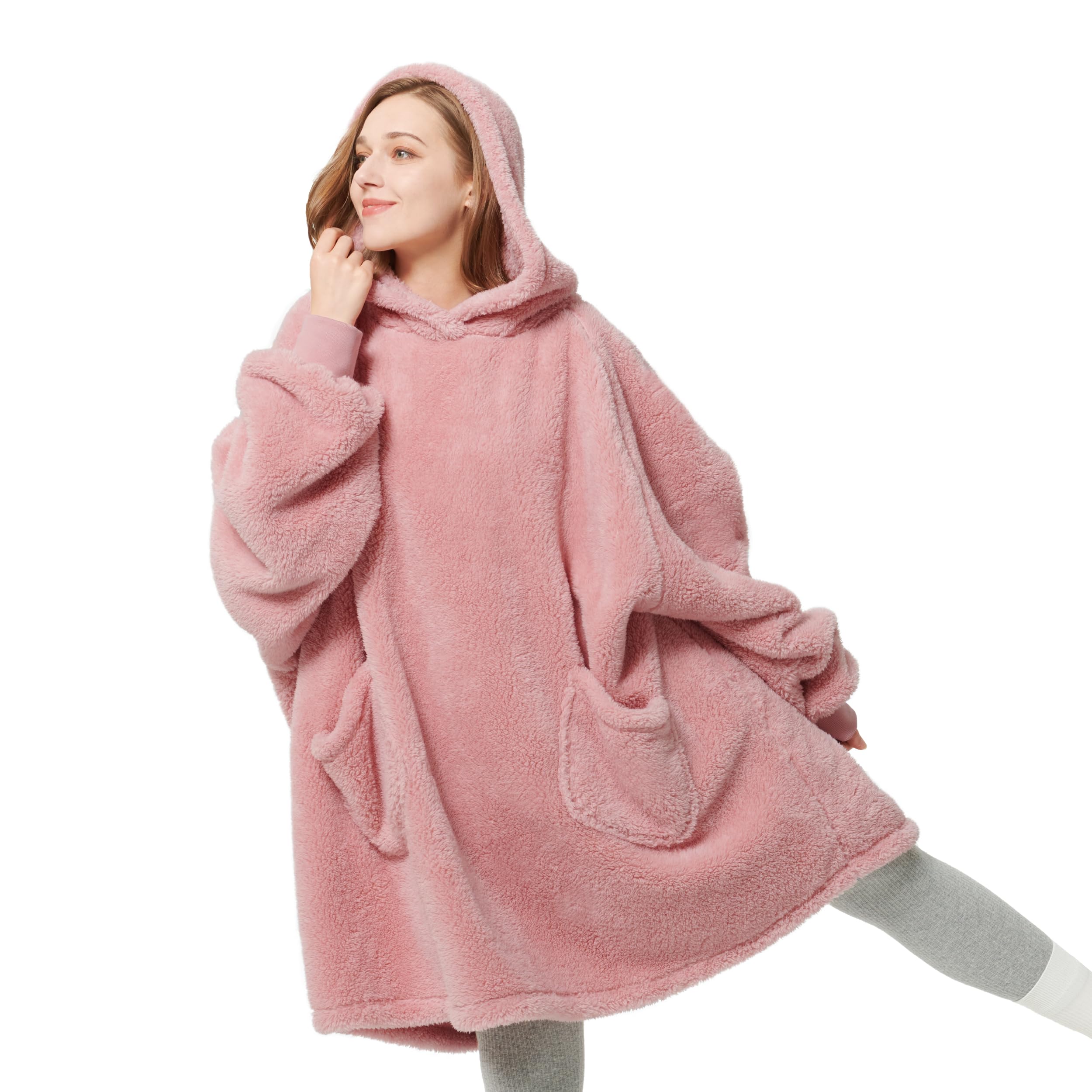 Manta Portátil Con Capucha Bedsure Cozy Sherpa Para Mujer, Color Rosa - Venta Internacional.