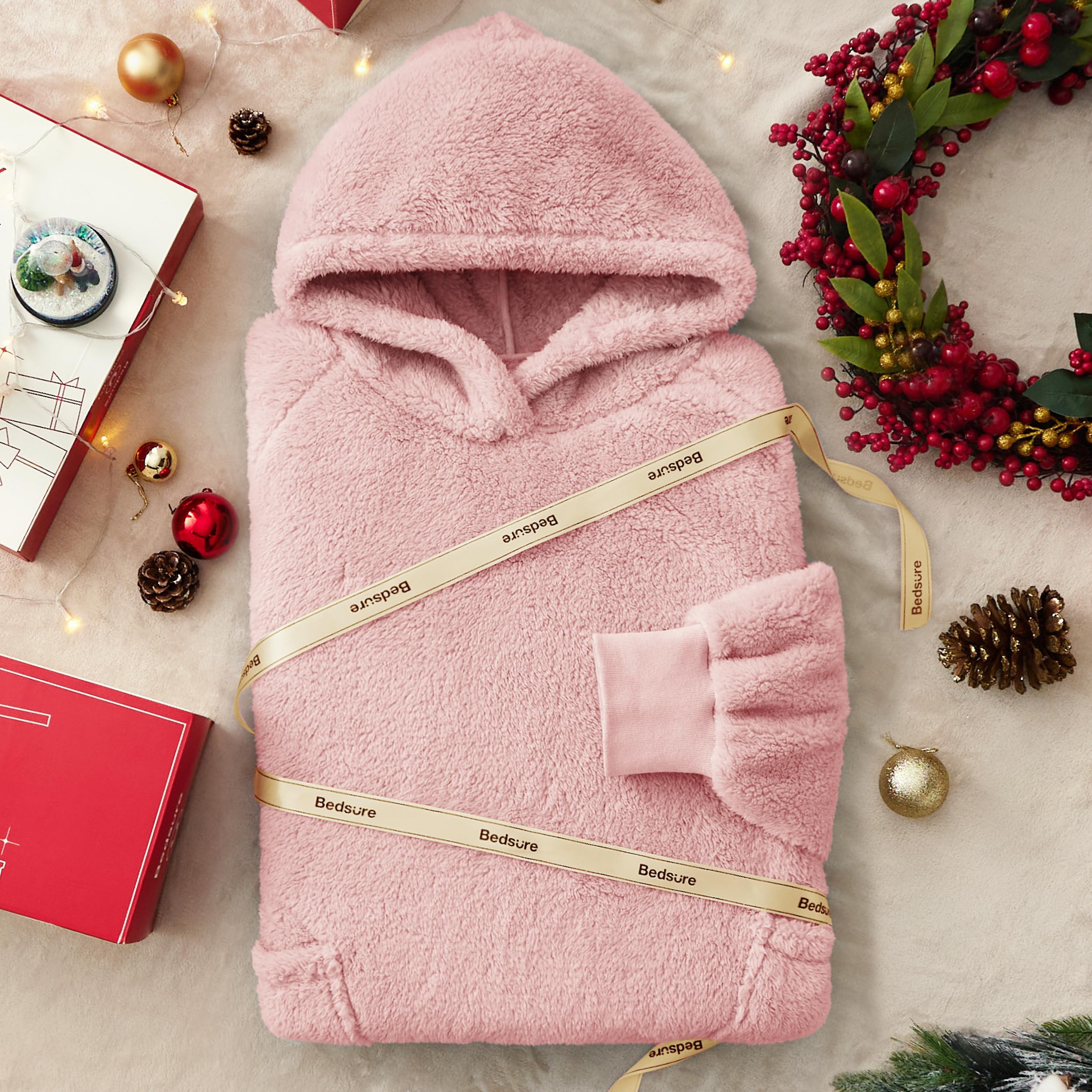 Foto 7 pulgar | Manta Portátil Con Capucha Bedsure Cozy Sherpa Para Mujer, Color Rosa - Venta Internacional.