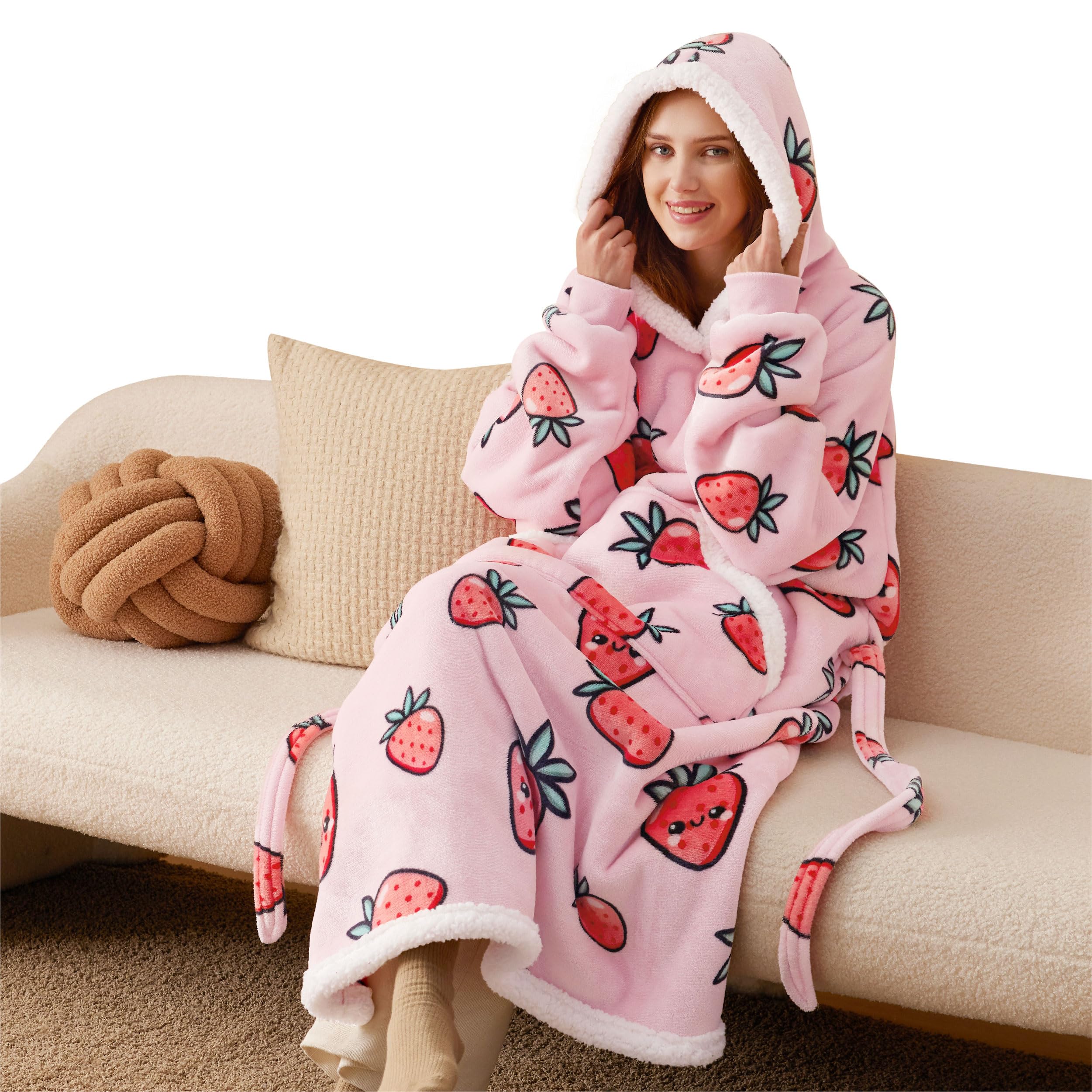 Foto 3 pulgar | Manta Portátil, Sudadera Con Capucha, De Gran Tamaño, Para Mujer, Color Fresa - Venta Internacional.