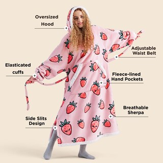 Foto 3 | Manta Portátil, Sudadera Con Capucha, De Gran Tamaño, Para Mujer, Color Fresa - Venta Internacional.