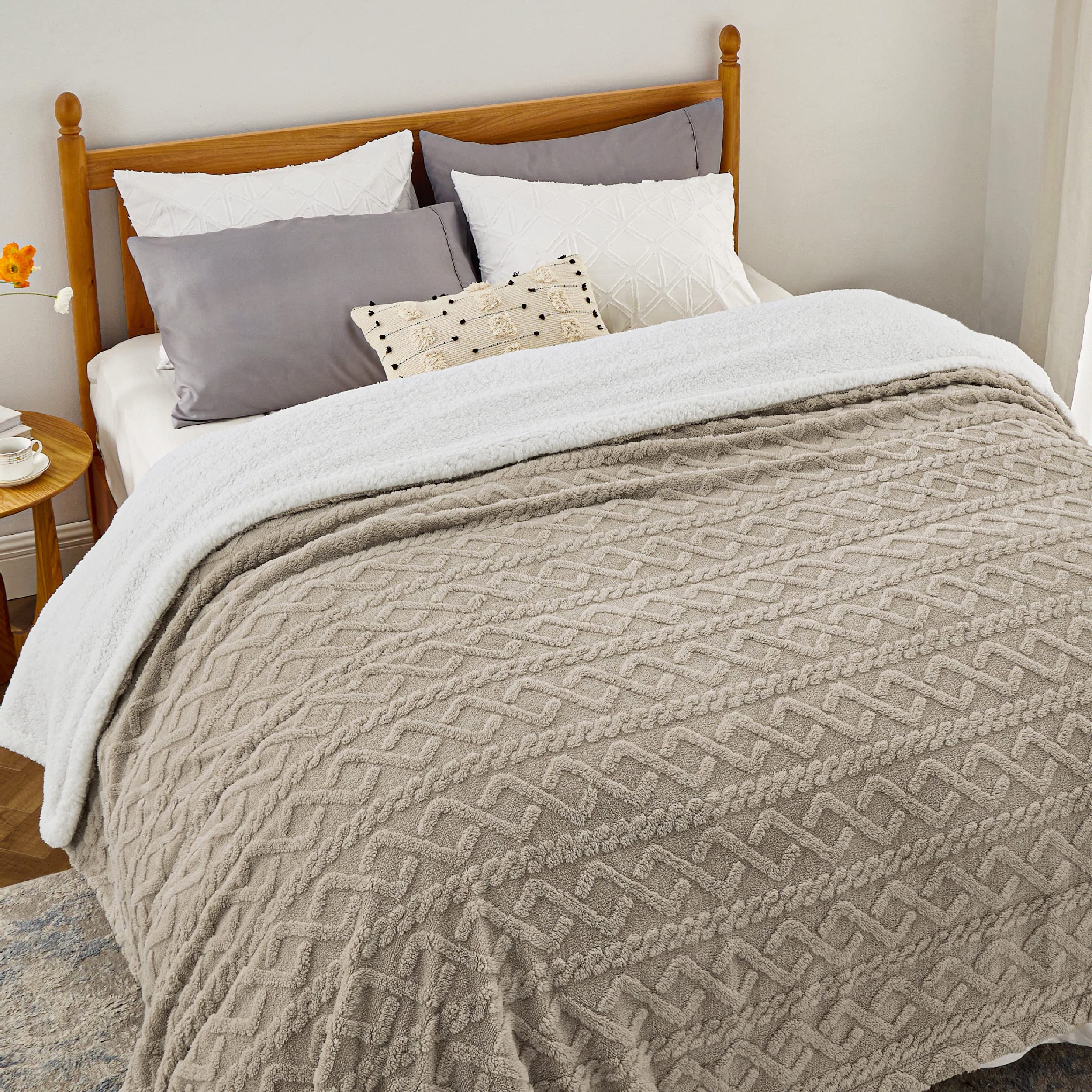 Foto 2 pulgar | Manta De Cama Sherpa Tamaño Queen, Color Beige, 230 X 230 Cm, Para Invierno - Venta Internacional.