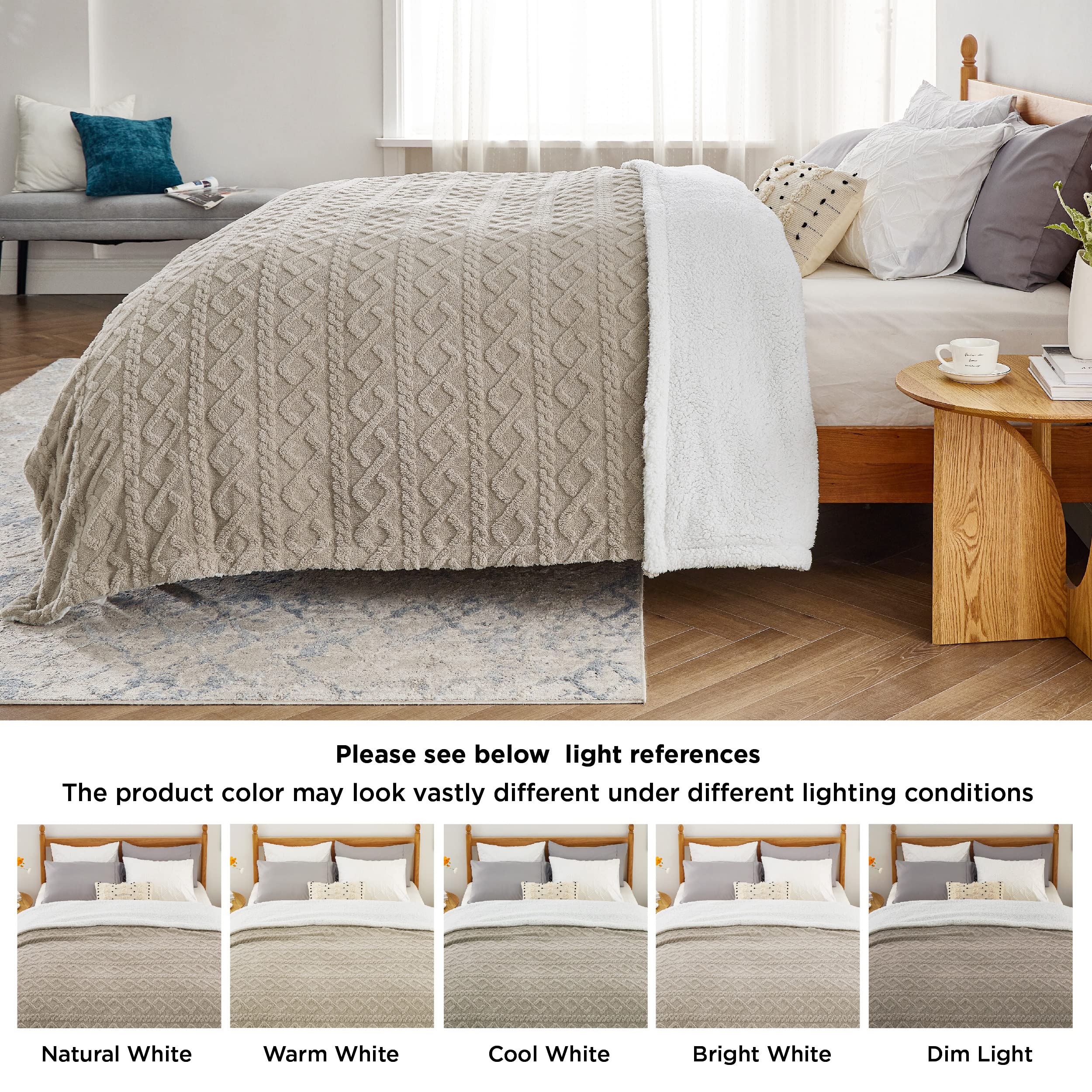 Foto 7 pulgar | Manta De Cama Sherpa Tamaño Queen, Color Beige, 230 X 230 Cm, Para Invierno - Venta Internacional.