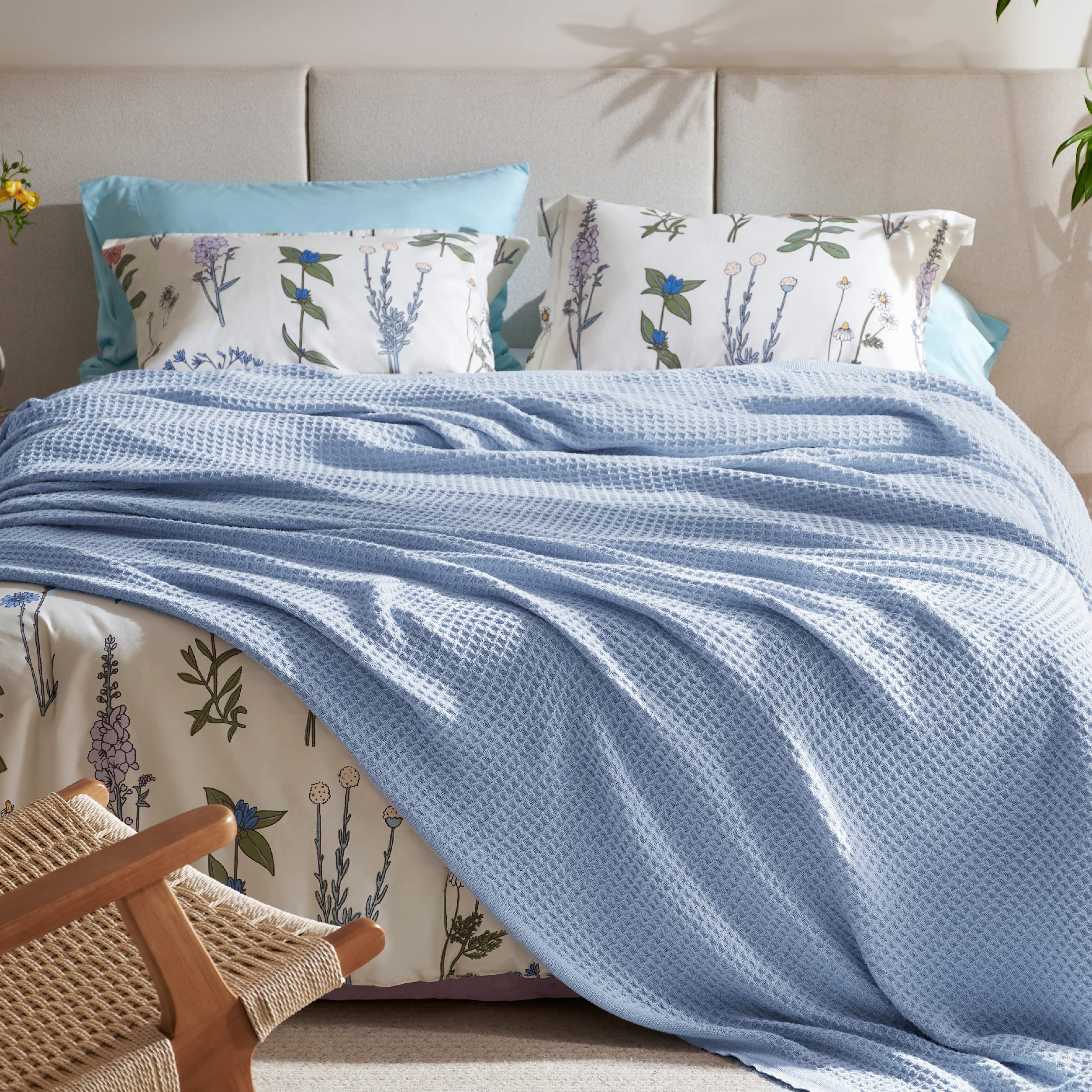 Foto 4 pulgar | Manta Bedsure, 100% Algodón, Tejido Gofrado, Tamaño Queen, Azul Cielo - Venta Internacional.