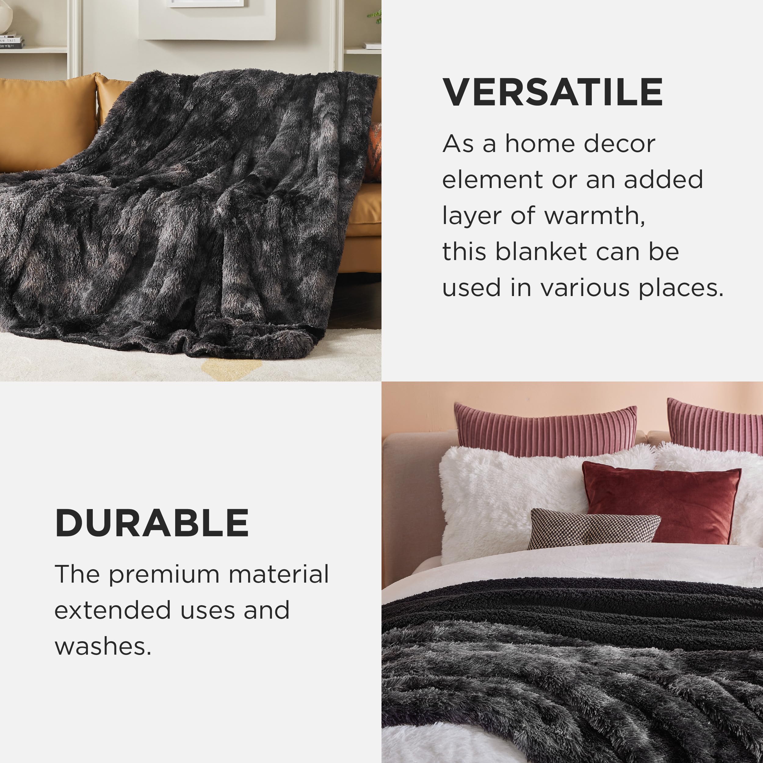 Foto 4 | Manta De Cama Mullida De Forro Polar Negro, Acogedora Y Difusa Sherpa, 50 X 60 Cm - Venta Internacional.