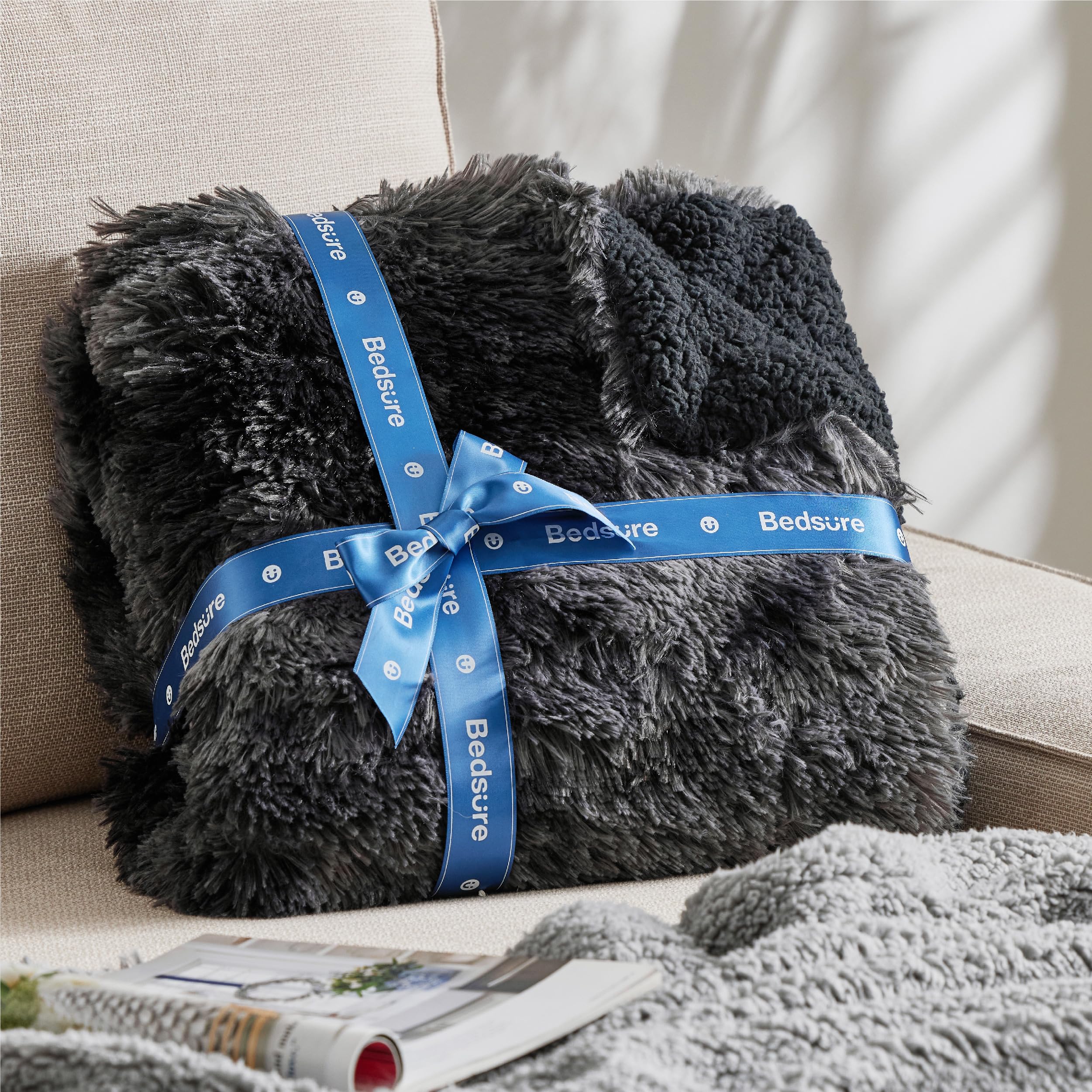 Foto 7 pulgar | Manta De Cama Mullida De Forro Polar Negro, Acogedora Y Difusa Sherpa, 50 X 60 Cm - Venta Internacional.