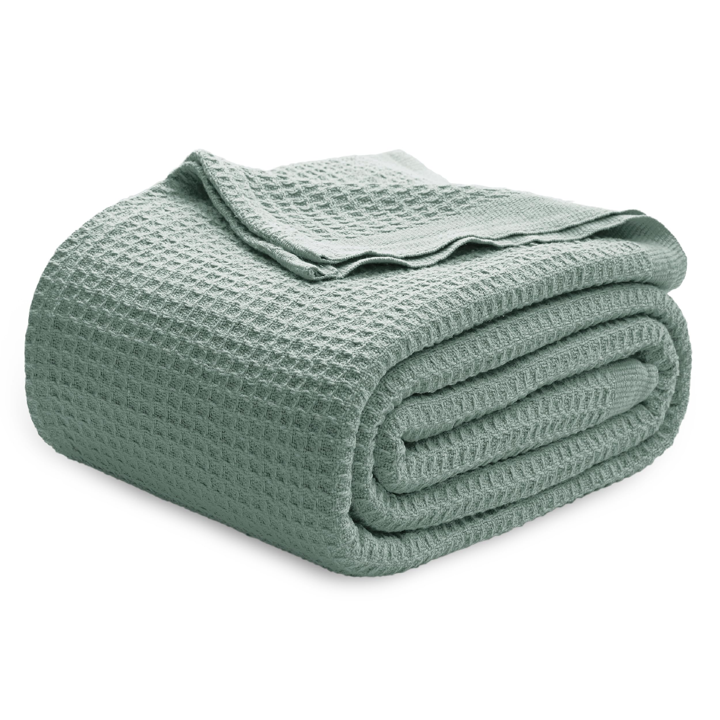 Manta De Cama, 100% Algodón, Tejido Gofrado, Tamaño King, Color Verde Salvia - Venta Internacional.