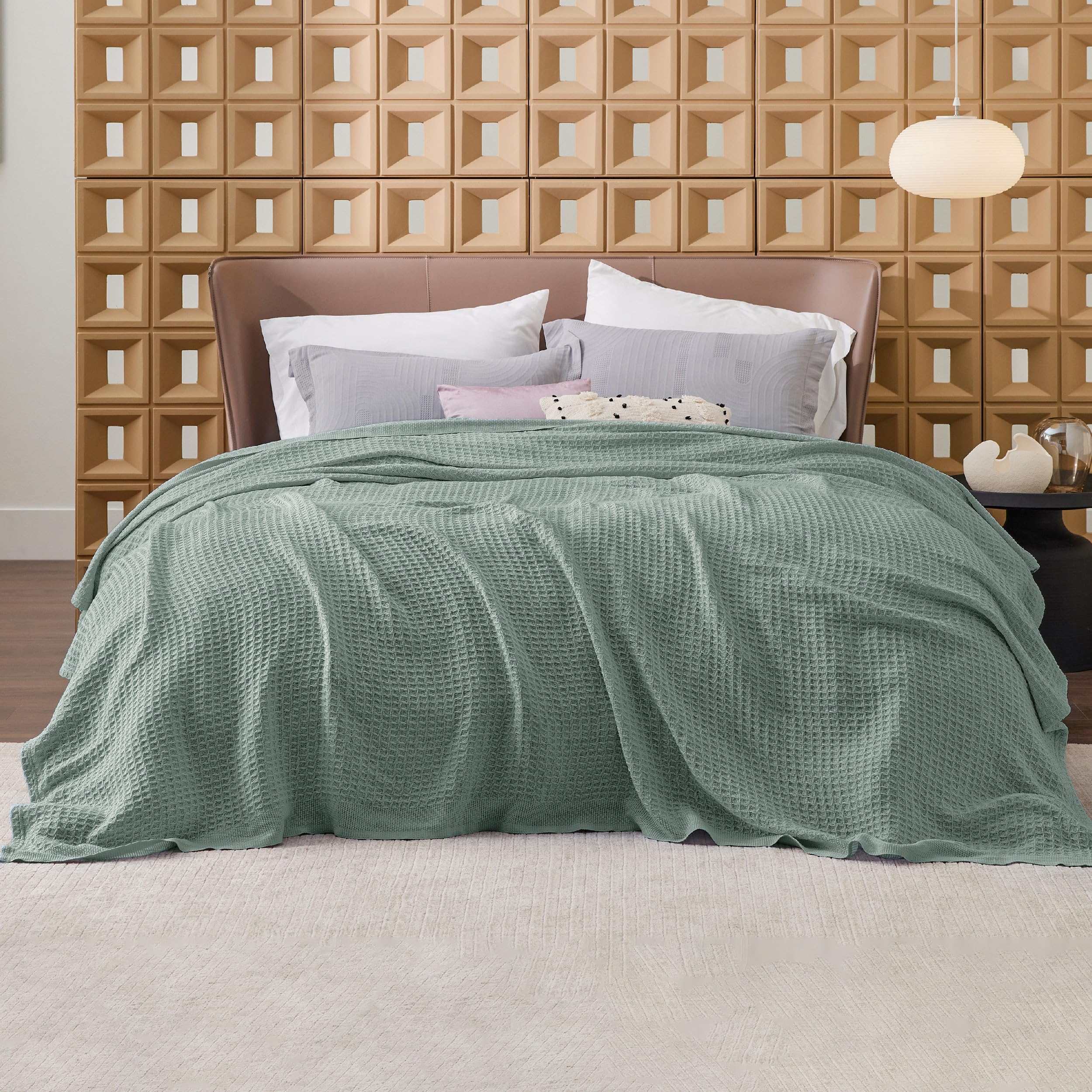 Foto 4 pulgar | Manta De Cama, 100% Algodón, Tejido Gofrado, Tamaño King, Color Verde Salvia - Venta Internacional.