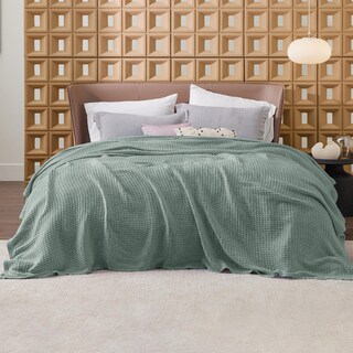 Foto 3 | Manta De Cama, 100% Algodón, Tejido Gofrado, Tamaño King, Color Verde Salvia - Venta Internacional.