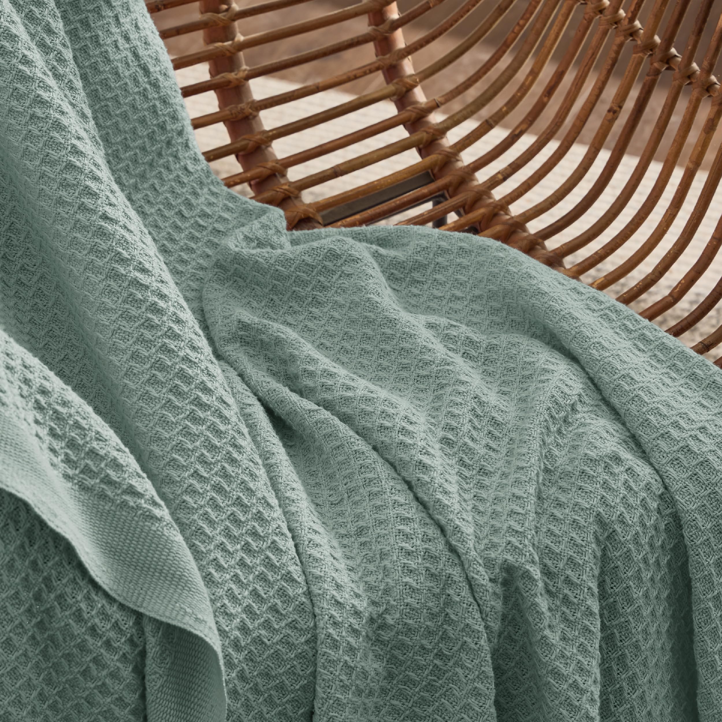 Foto 5 pulgar | Manta De Cama, 100% Algodón, Tejido Gofrado, Tamaño King, Color Verde Salvia - Venta Internacional.
