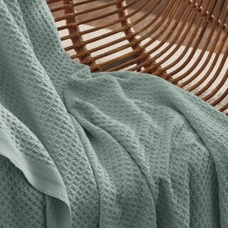 Foto 4 | Manta De Cama, 100% Algodón, Tejido Gofrado, Tamaño King, Color Verde Salvia - Venta Internacional.