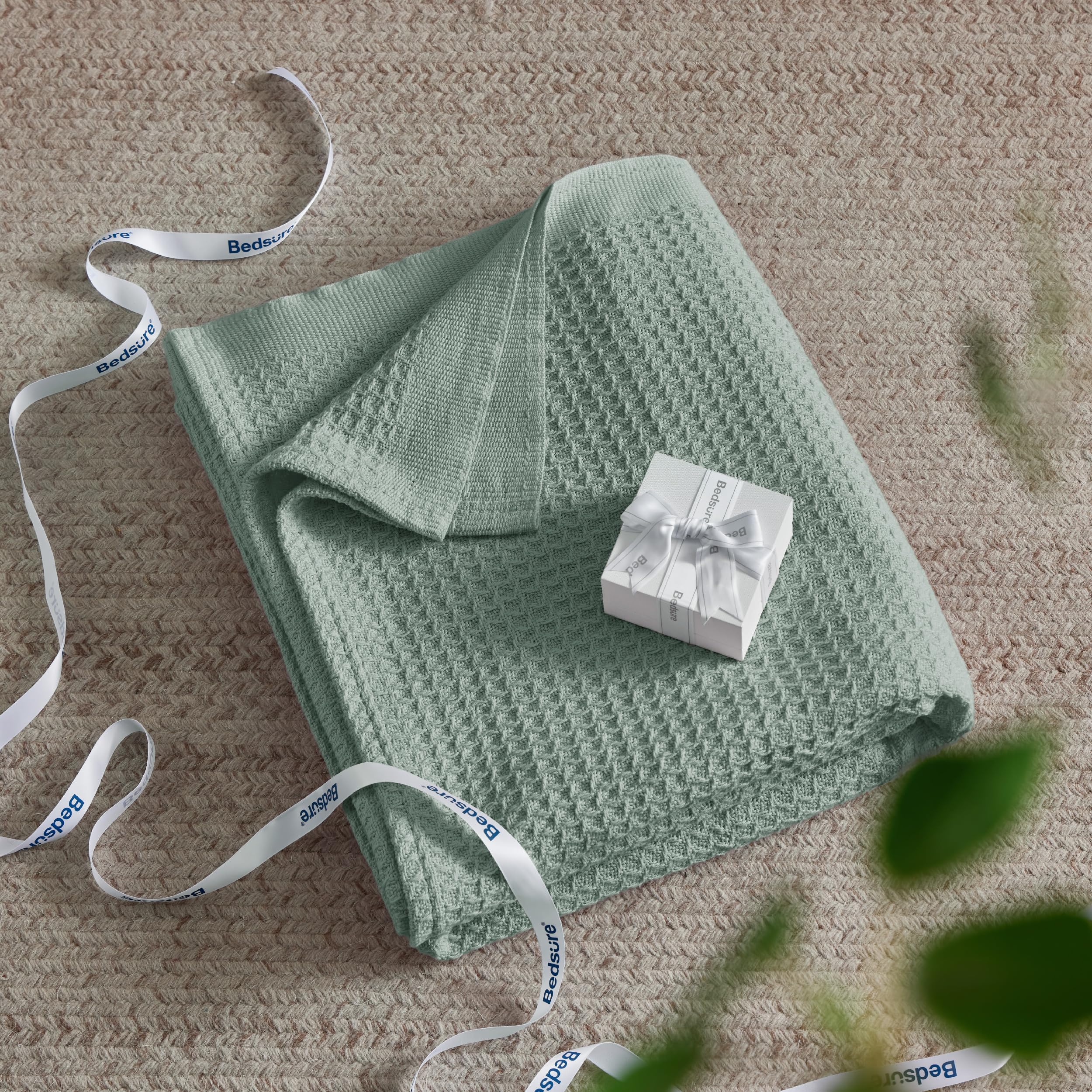 Foto 5 | Manta De Cama, 100% Algodón, Tejido Gofrado, Tamaño King, Color Verde Salvia - Venta Internacional.