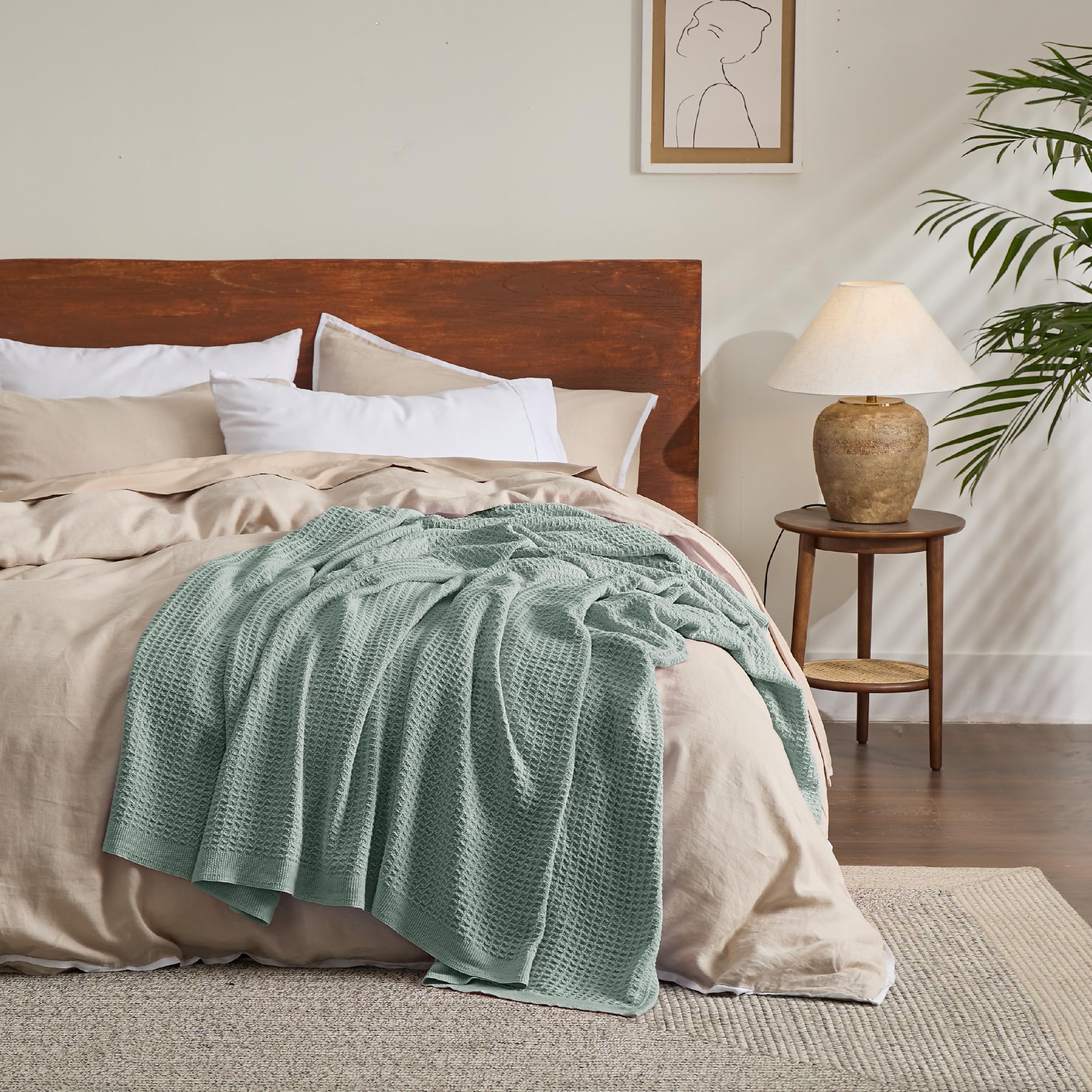 Foto 7 | Manta De Cama, 100% Algodón, Tejido Gofrado, Tamaño King, Color Verde Salvia - Venta Internacional.
