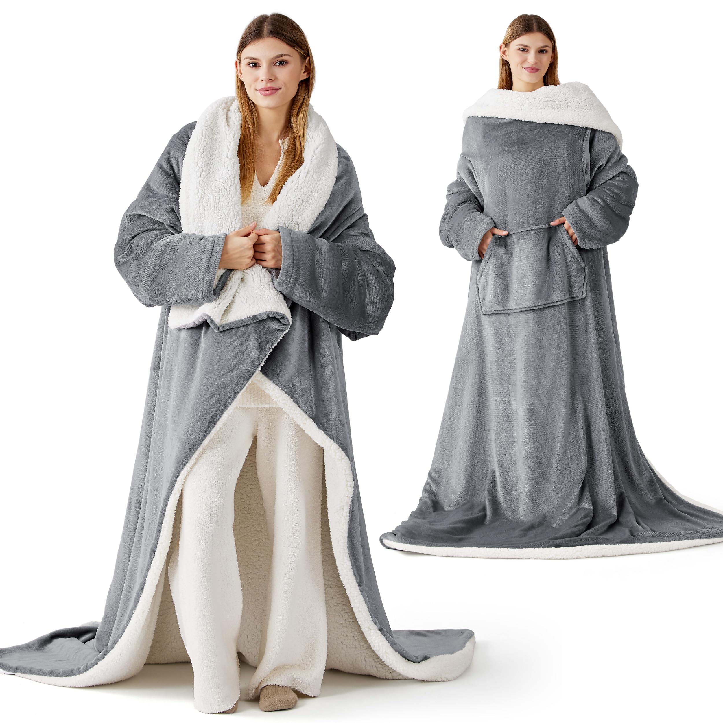 Foto 2 pulgar | Manta De Cama Portátil Para Mujeres Y Hombres Con Mangas, Color Gris - Venta Internacional.