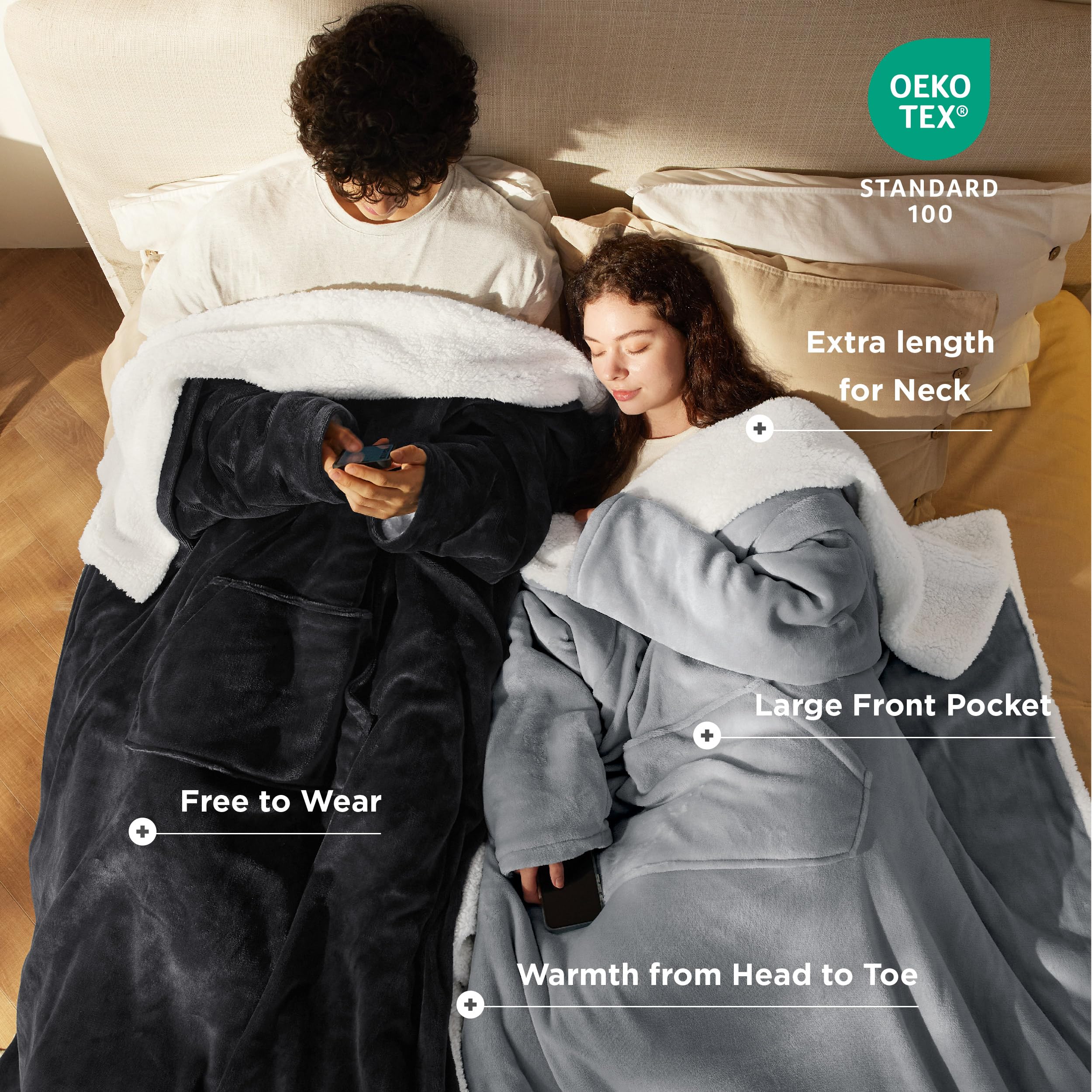 Foto 4 pulgar | Manta De Cama Portátil Para Mujeres Y Hombres Con Mangas, Color Gris - Venta Internacional.