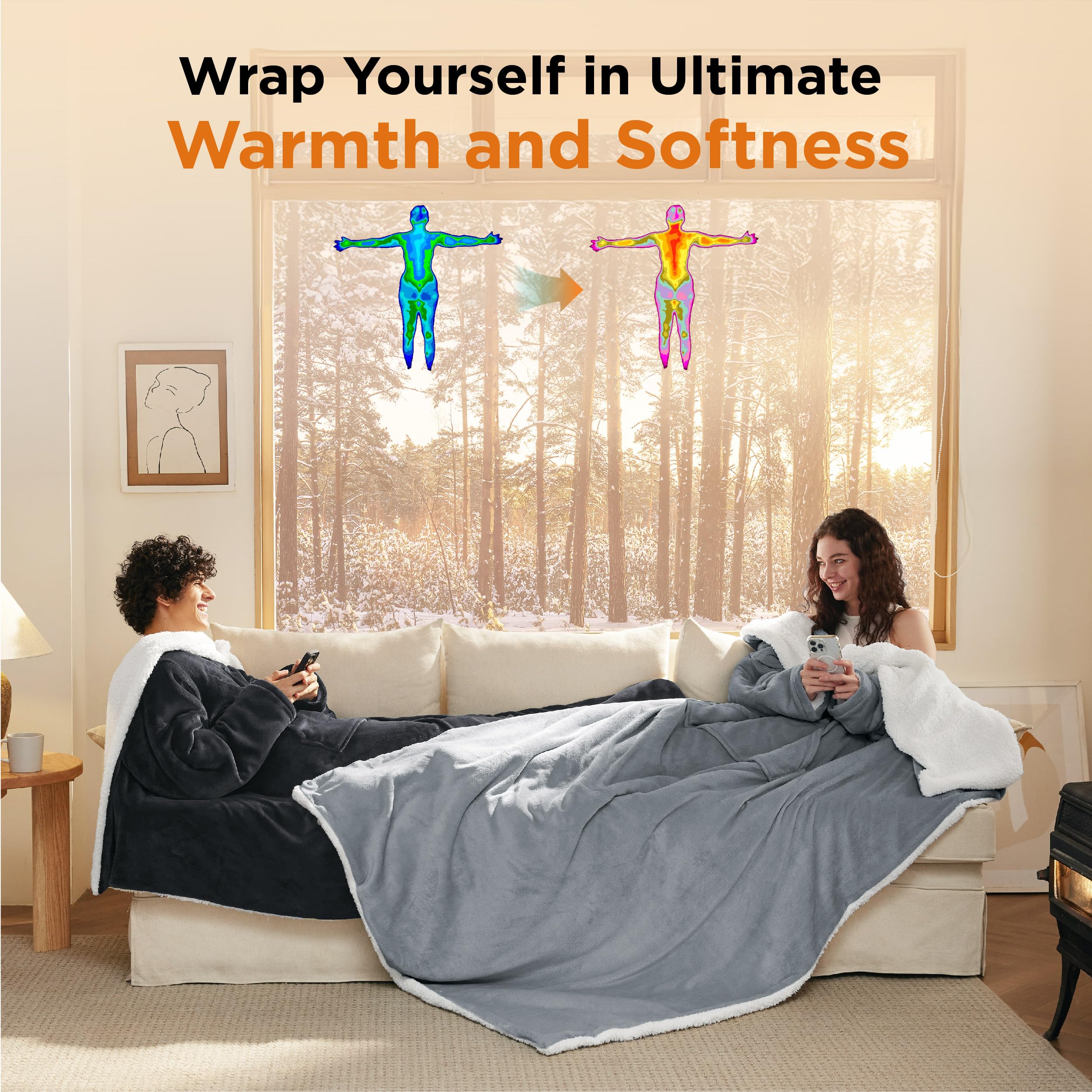 Foto 6 pulgar | Manta De Cama Portátil Para Mujeres Y Hombres Con Mangas, Color Gris - Venta Internacional.