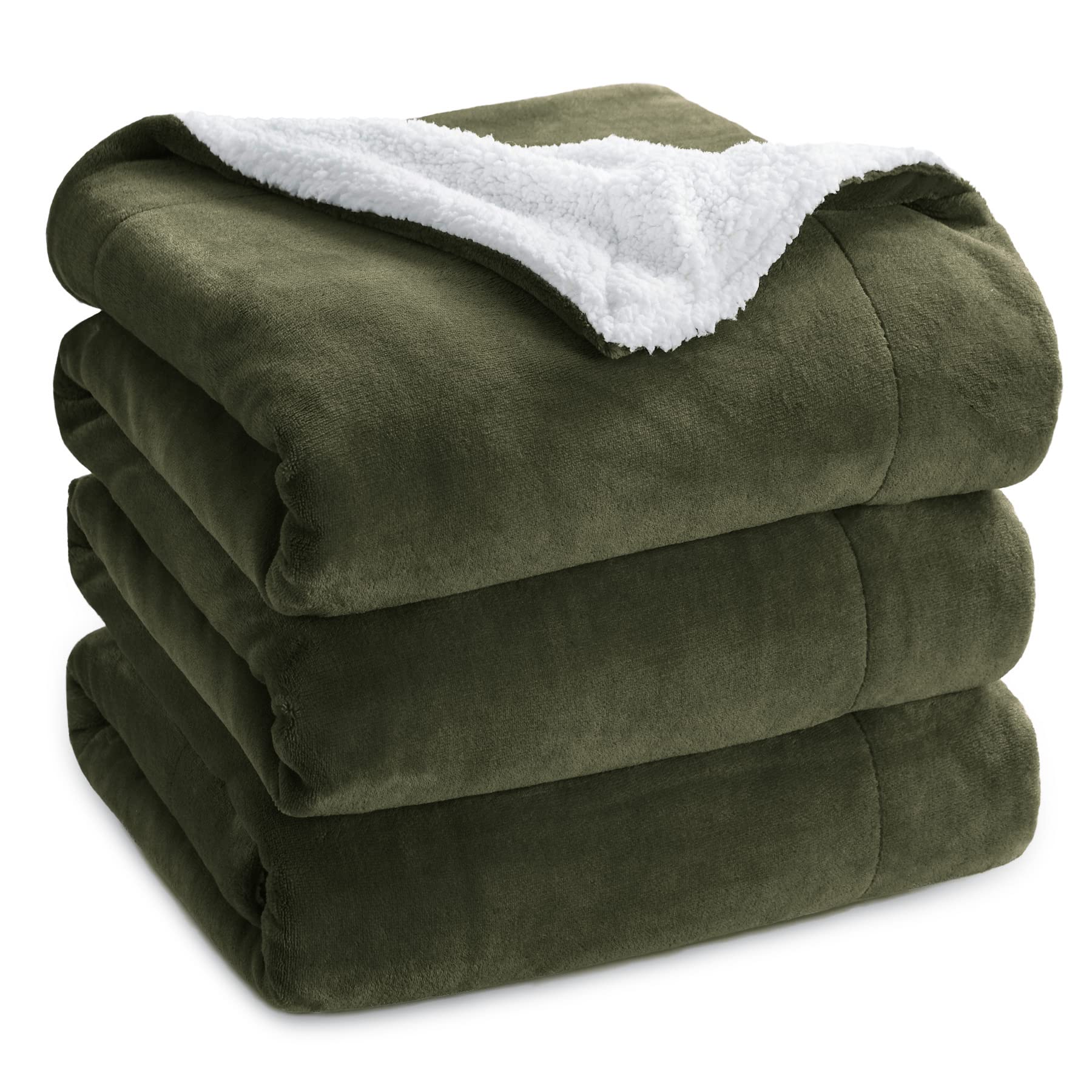 Manta Bedsure Sherpa de Forro Polar King Size Verde Oliva - Venta Internacional