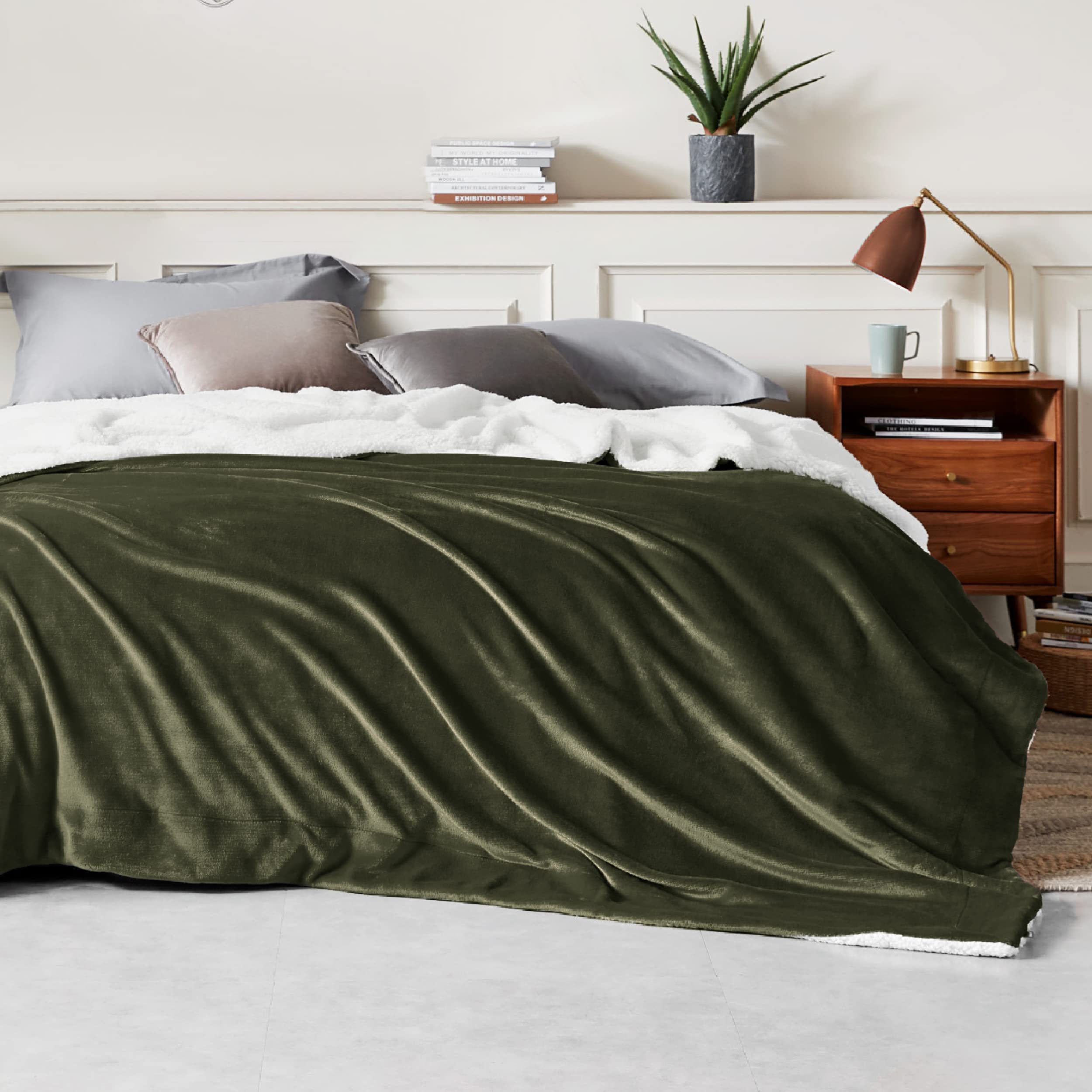 Foto 4 pulgar | Manta Bedsure Sherpa de Forro Polar King Size Verde Oliva - Venta Internacional
