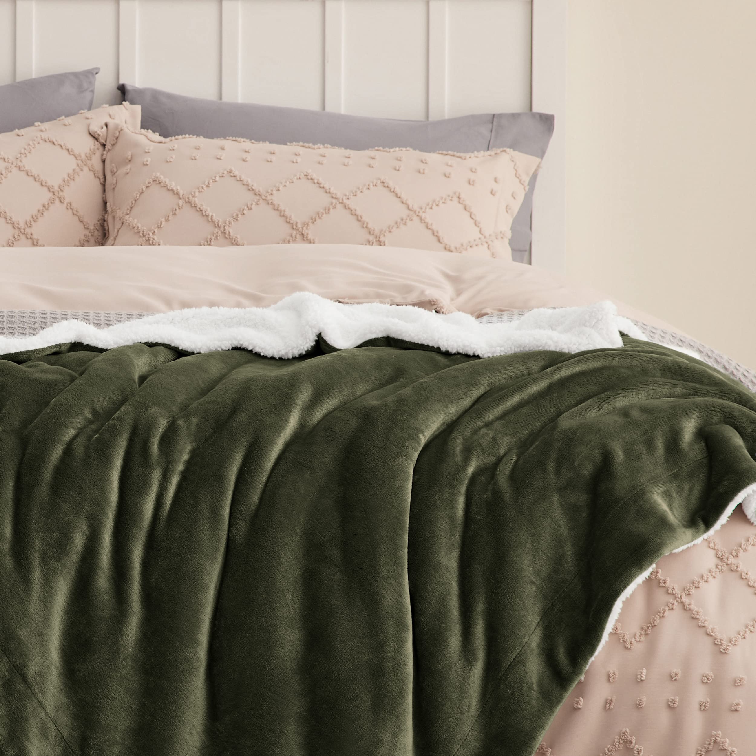 Foto 5 pulgar | Manta Bedsure Sherpa de Forro Polar King Size Verde Oliva - Venta Internacional