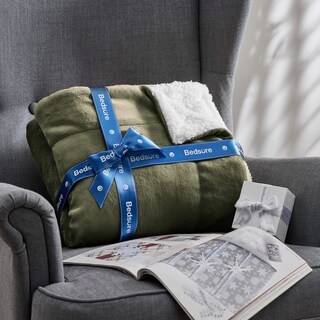 Foto 7 | Manta Bedsure Sherpa de Forro Polar King Size Verde Oliva - Venta Internacional
