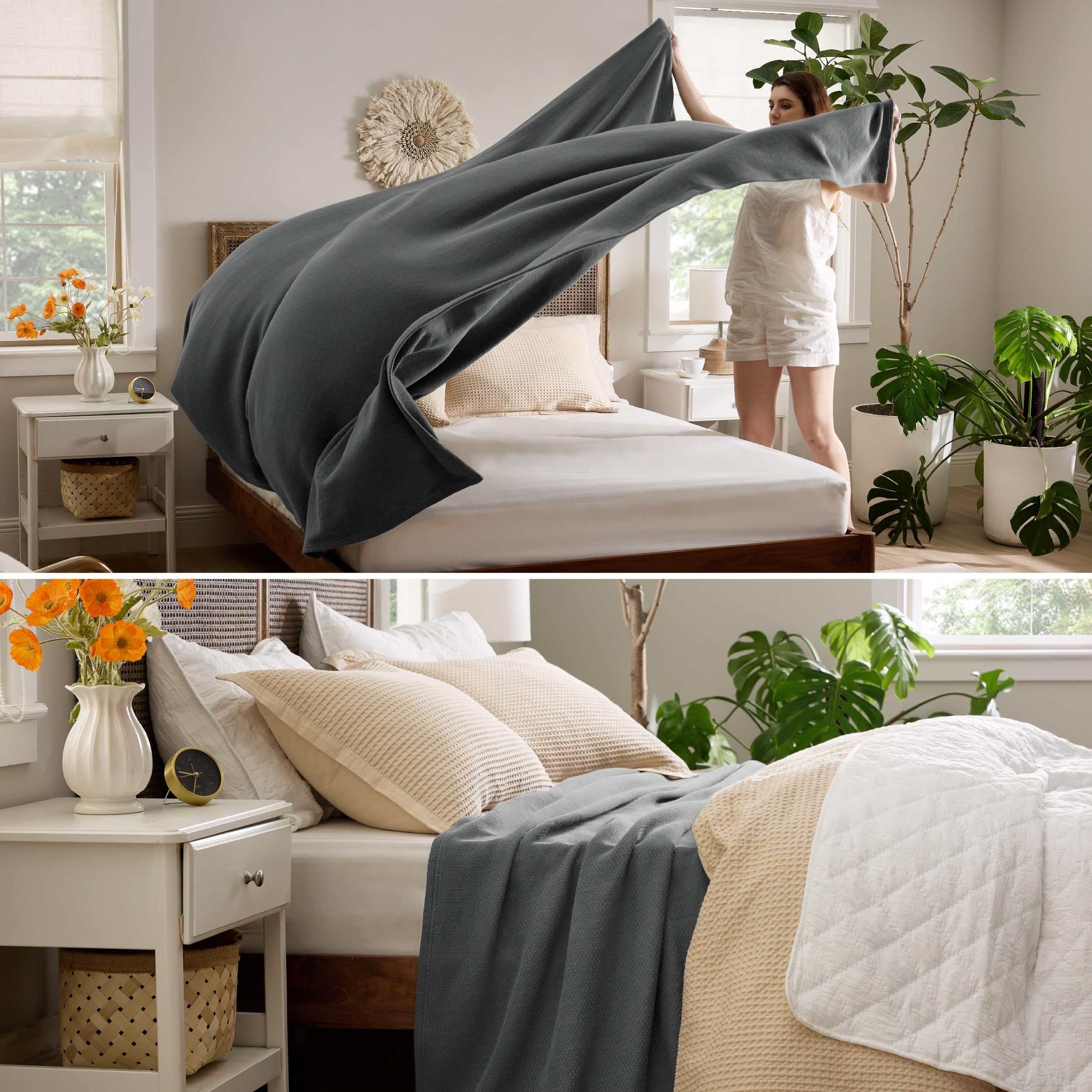 Foto 6 pulgar | Manta de Cama Queen Gris 100% Algodón 230 X 230 cm - Venta Internacional