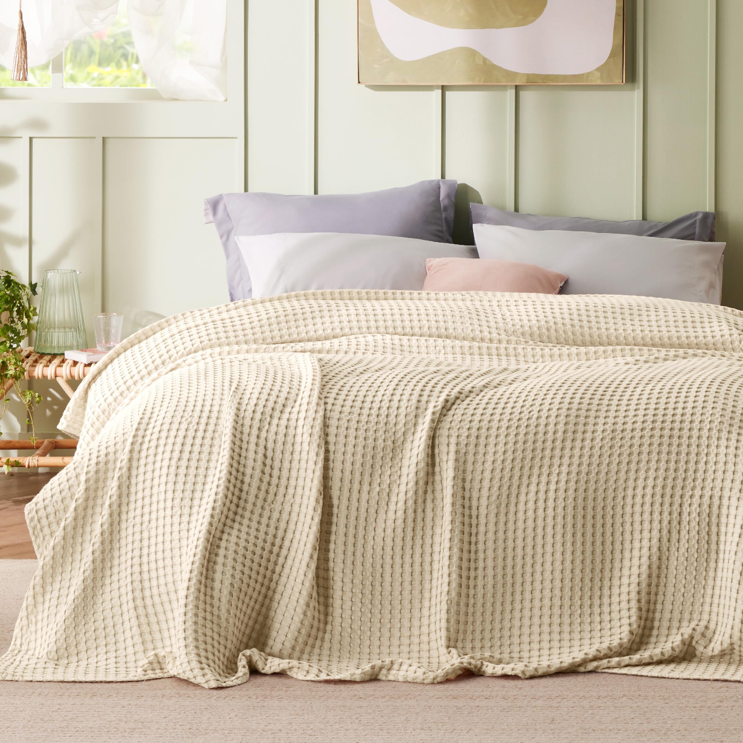 Foto 2 | Manta Bedsure Cooling De Algodón Con Forma De Gofre, Tamaño King, Color Beige - Venta Internacional.