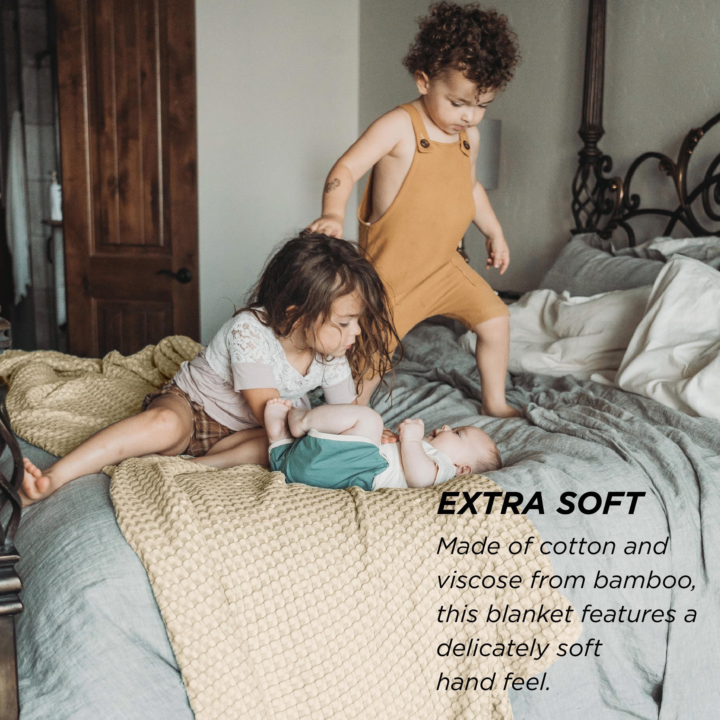 Foto 4 | Manta Bedsure Cooling De Algodón Con Forma De Gofre, Tamaño King, Color Beige - Venta Internacional.