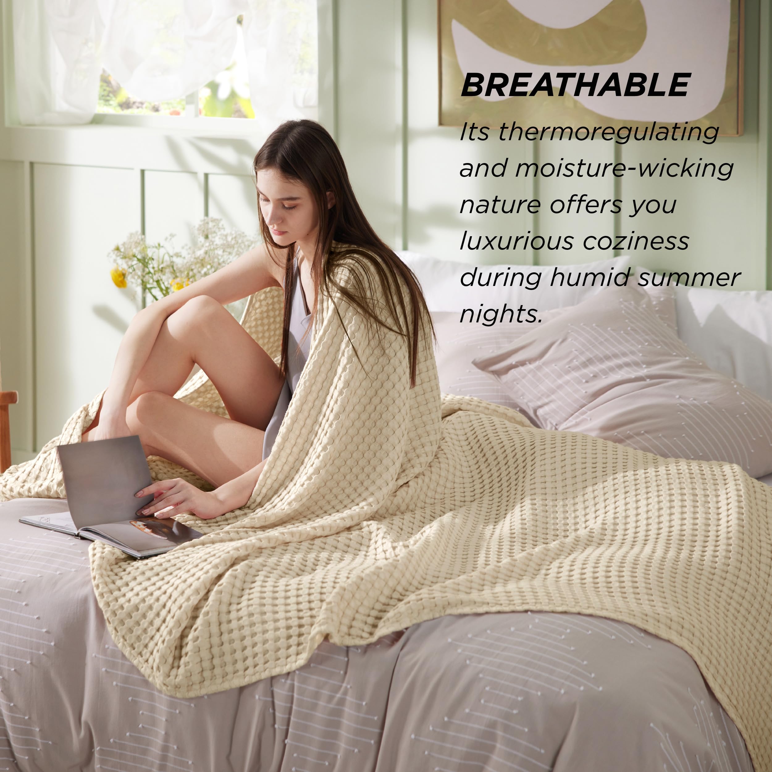 Foto 6 pulgar | Manta Bedsure Cooling De Algodón Con Forma De Gofre, Tamaño King, Color Beige - Venta Internacional.