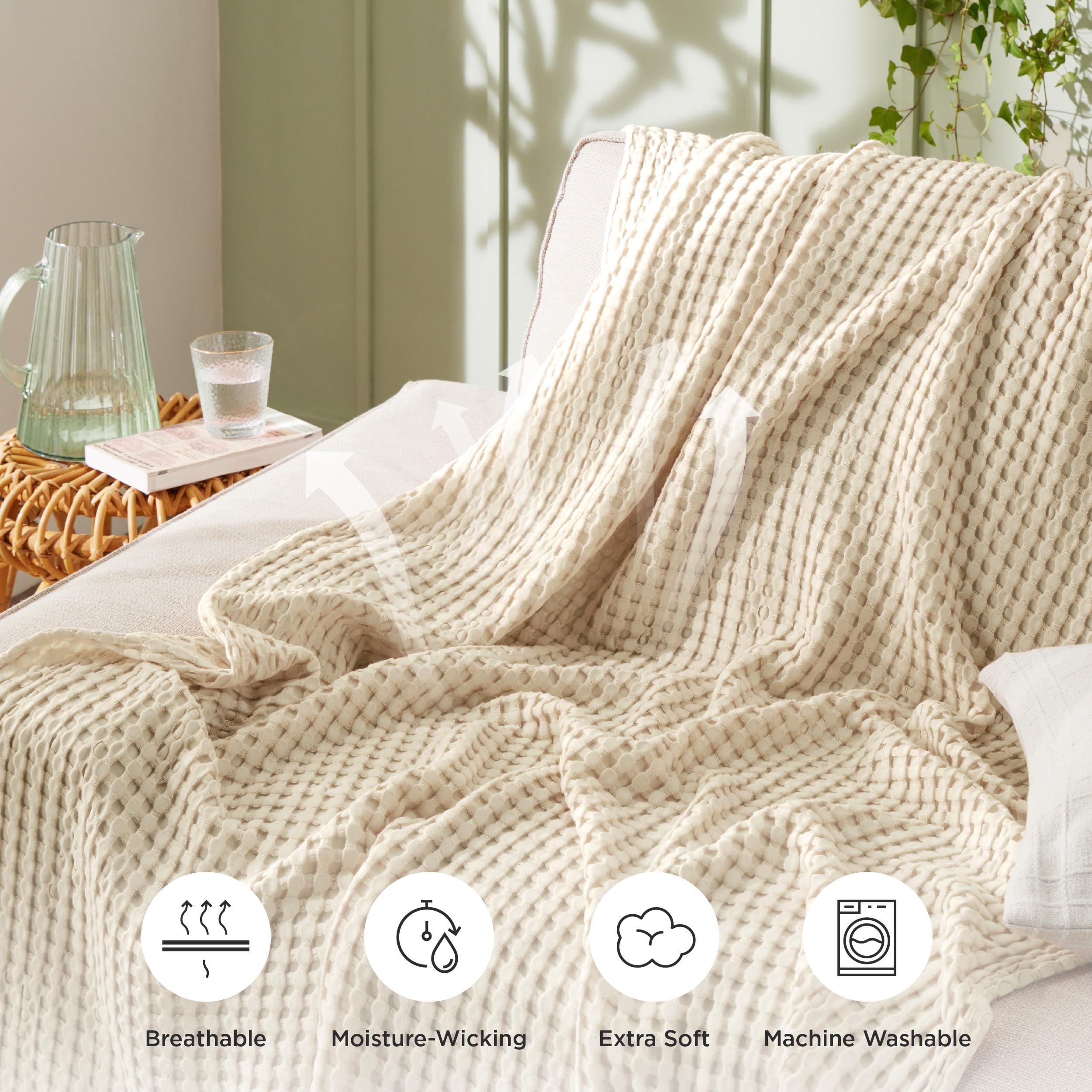 Foto 6 | Manta Bedsure Cooling De Algodón Con Forma De Gofre, Tamaño King, Color Beige - Venta Internacional.