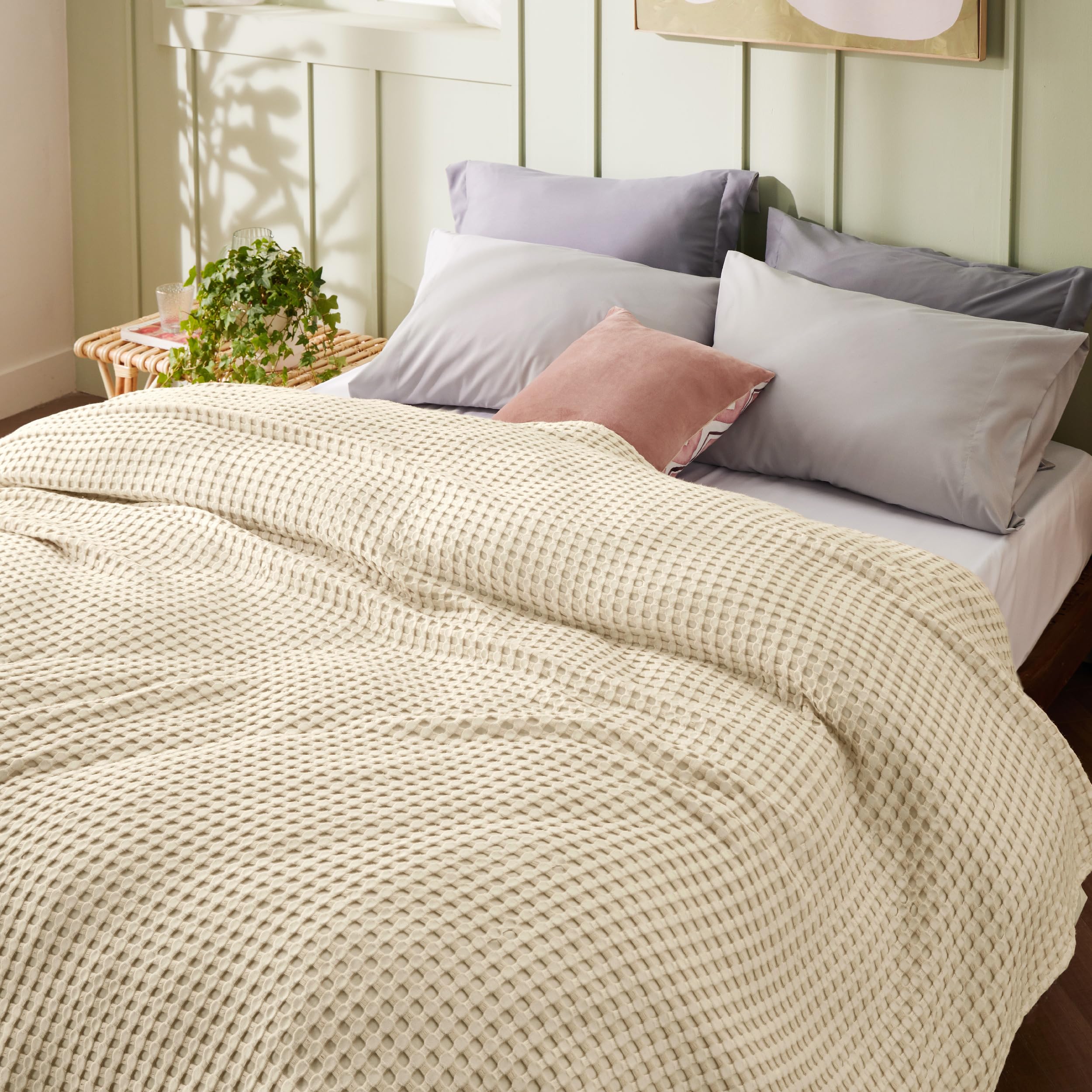 Foto 7 | Manta Bedsure Cooling De Algodón Con Forma De Gofre, Tamaño King, Color Beige - Venta Internacional.