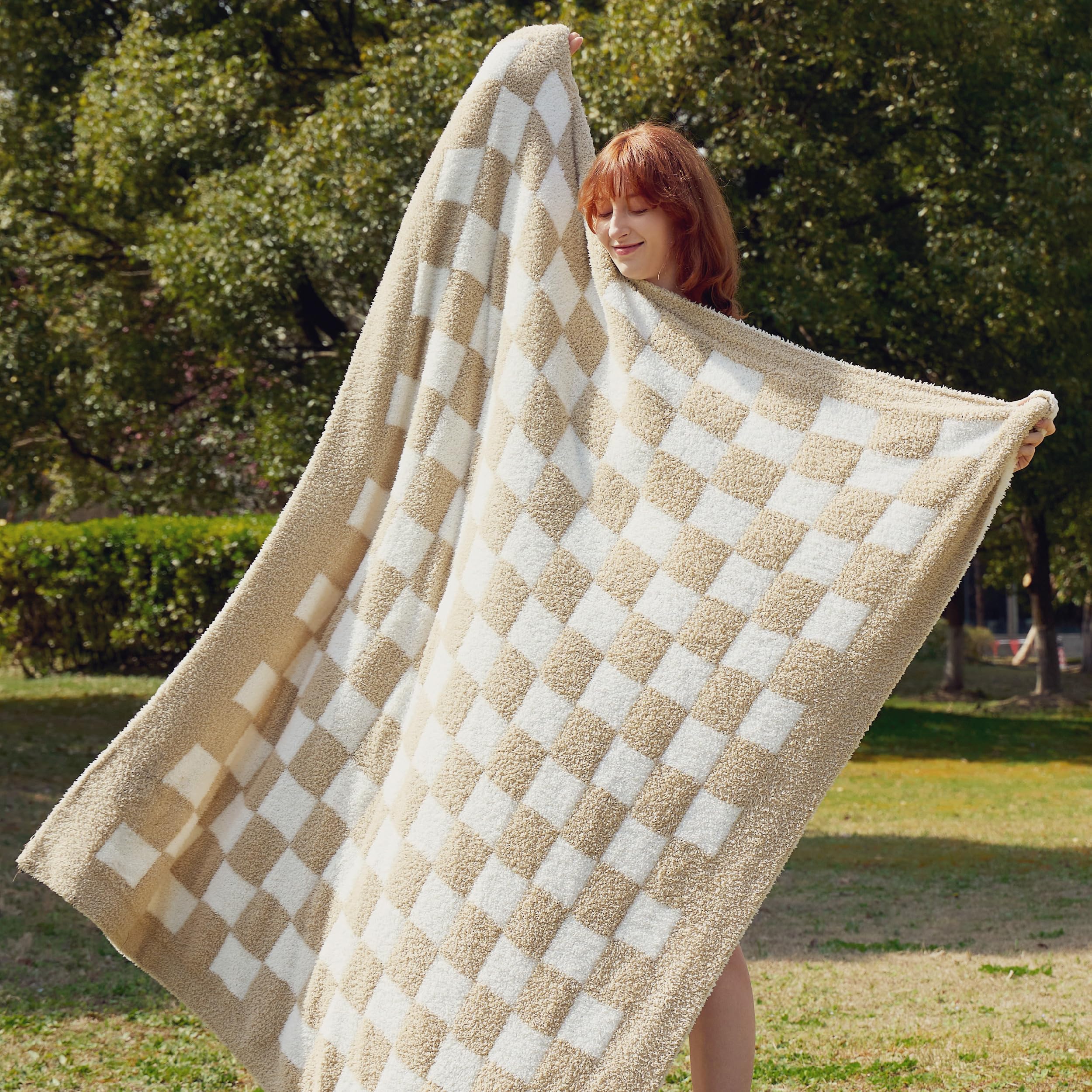 Foto 3 pulgar | Manta De Cama A Cuadros, Color Beige, 125 X 150 Cm, Supersuave - Venta Internacional.
