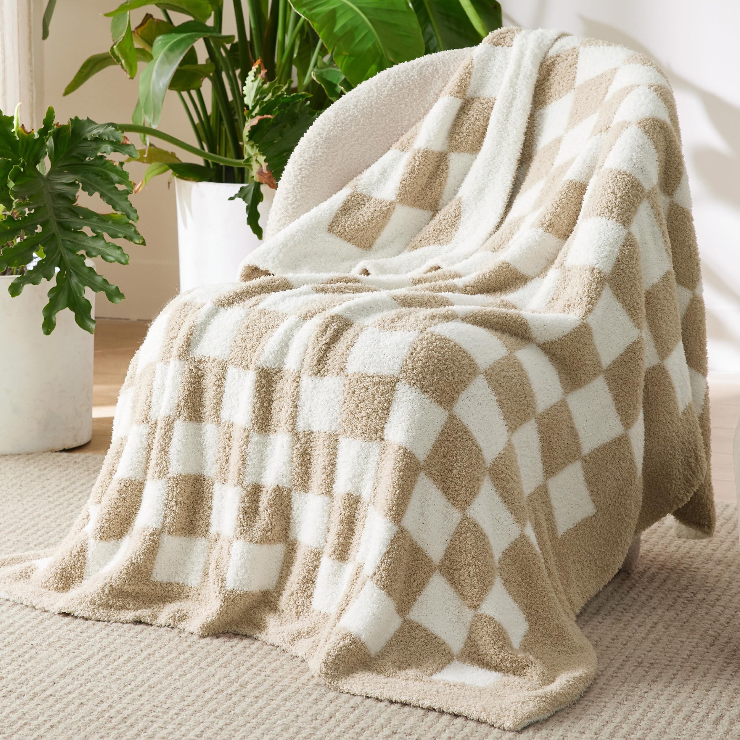Foto 4 pulgar | Manta De Cama A Cuadros, Color Beige, 125 X 150 Cm, Supersuave - Venta Internacional.