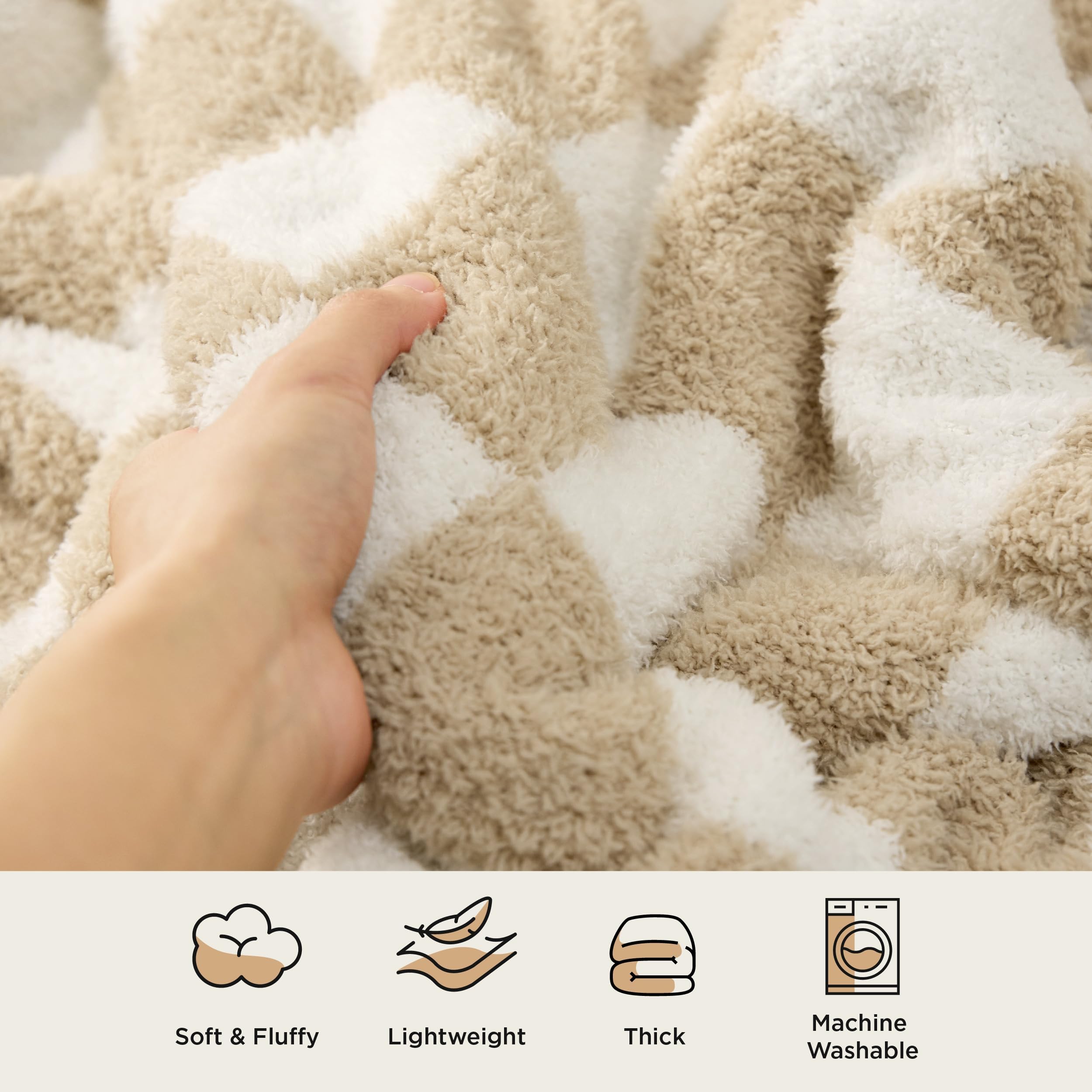 Foto 5 pulgar | Manta De Cama A Cuadros, Color Beige, 125 X 150 Cm, Supersuave - Venta Internacional.