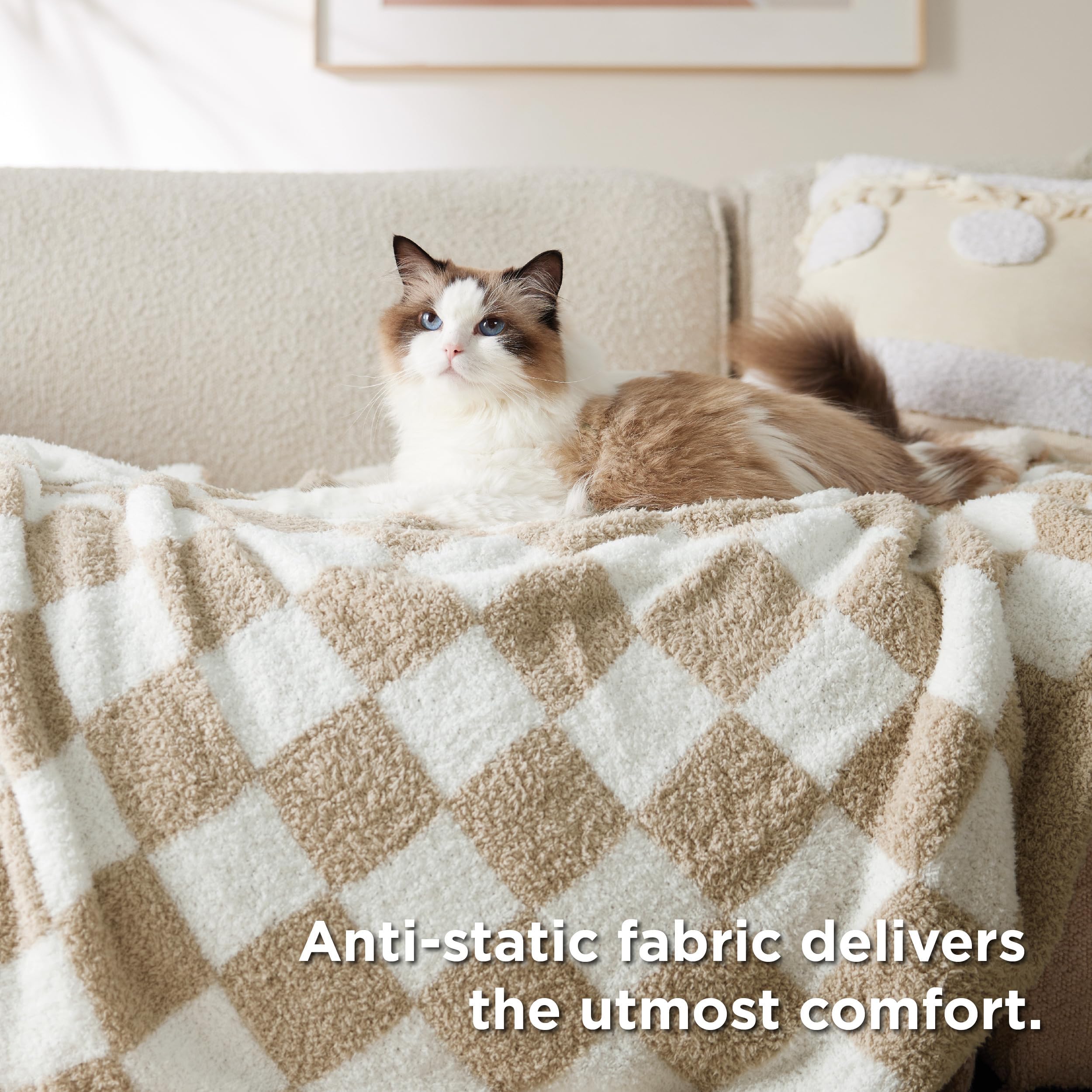 Foto 5 | Manta De Cama A Cuadros, Color Beige, 125 X 150 Cm, Supersuave - Venta Internacional.