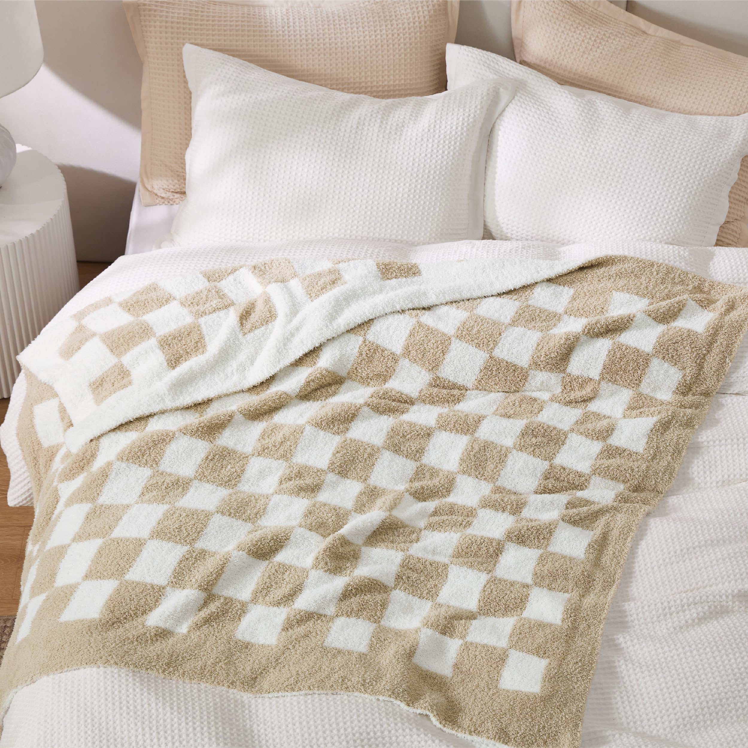Foto 7 pulgar | Manta De Cama A Cuadros, Color Beige, 125 X 150 Cm, Supersuave - Venta Internacional.