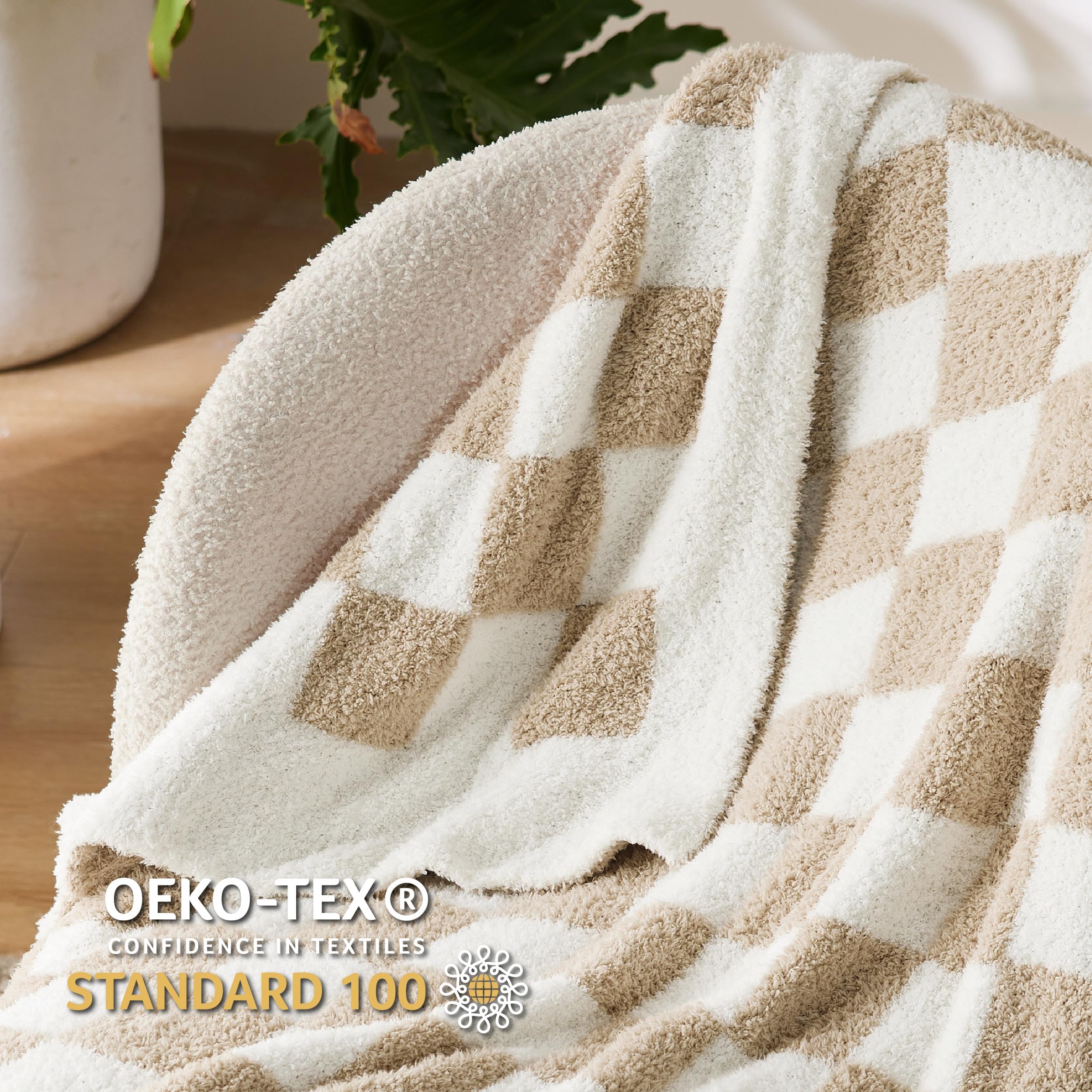 Foto 8 pulgar | Manta De Cama A Cuadros, Color Beige, 125 X 150 Cm, Supersuave - Venta Internacional.