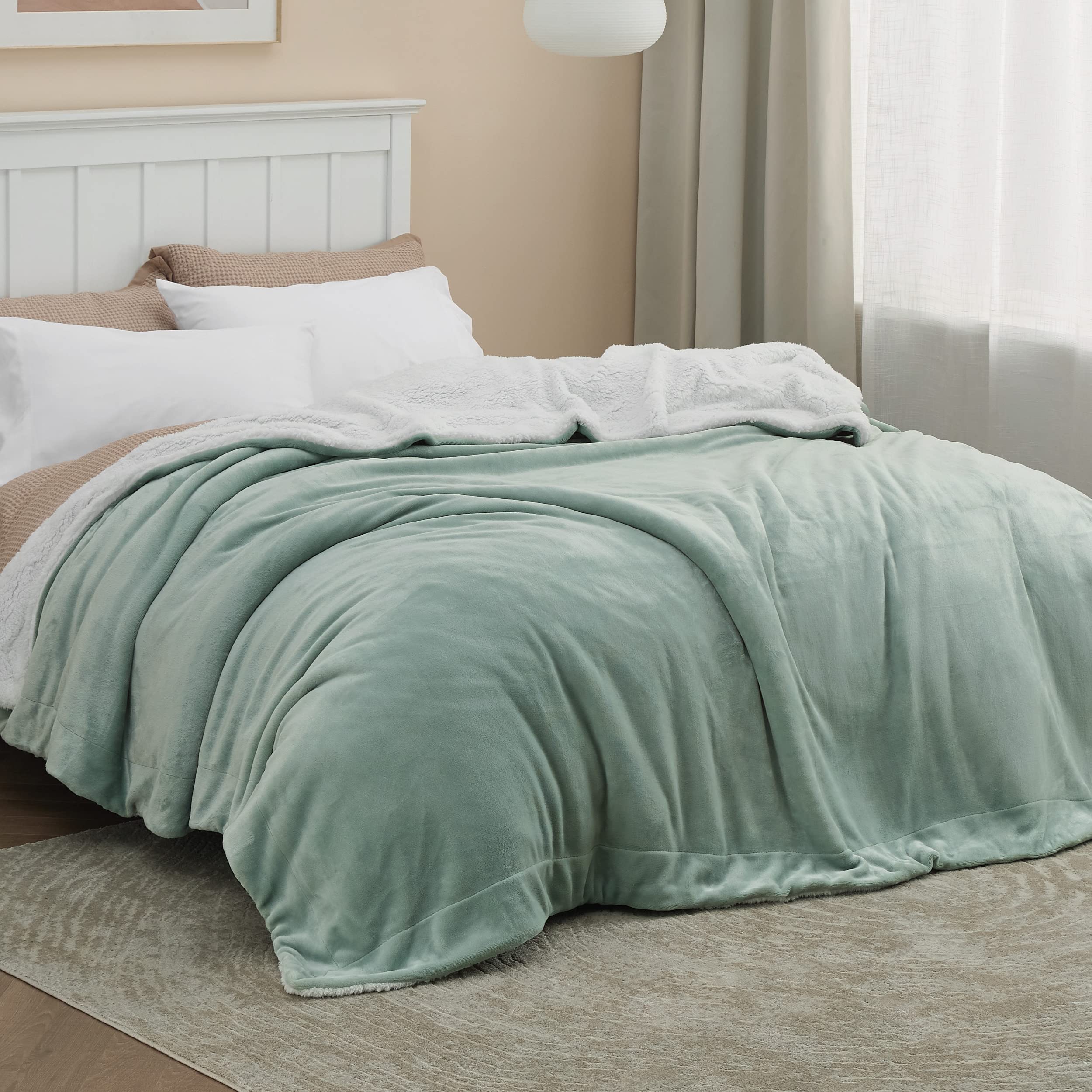 Foto 4 pulgar | Manta Bedsure Sherpa de Forro Polar King Size Verde Salvia - Venta Internacional