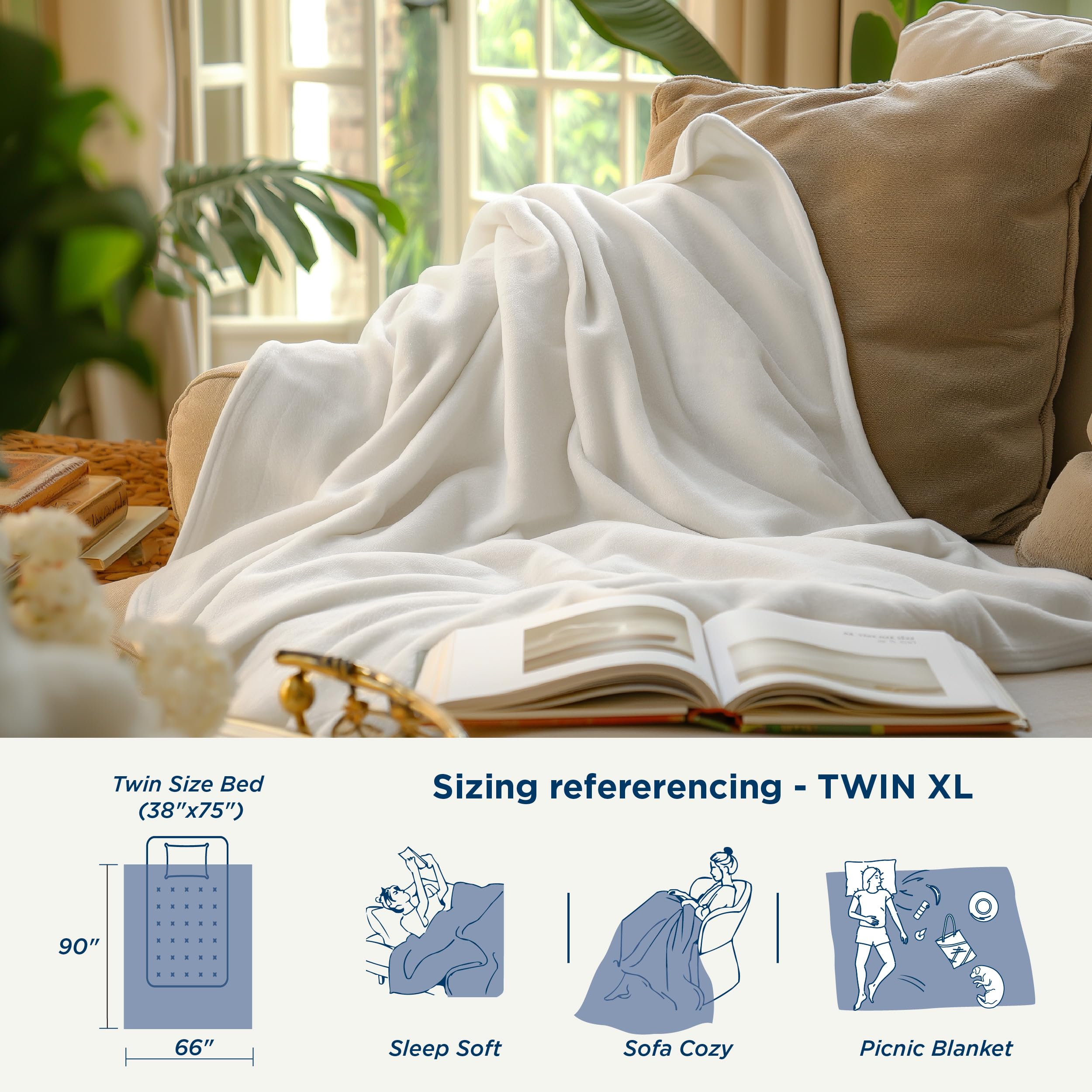Foto 7 | Manta Gruesa Para Invierno, Cálida Y Acogedora, De 66 X 90 Pulgadas, Color Crema - Venta Internacional.