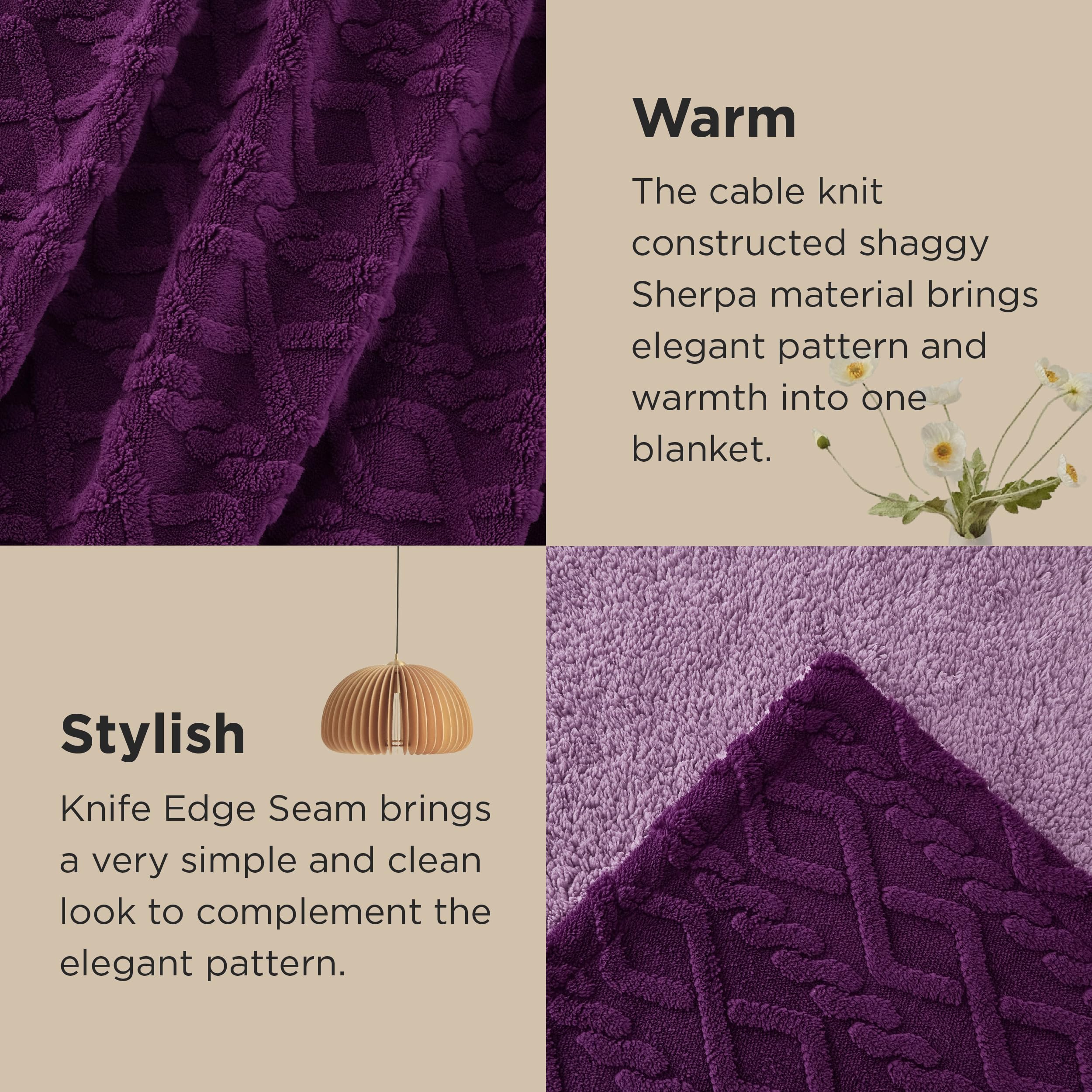 Foto 5 pulgar | Manta Bedsure Sherpa De Forro Polar Para Sofá, 150 X 200 Cm, Color Morado - Venta Internacional.