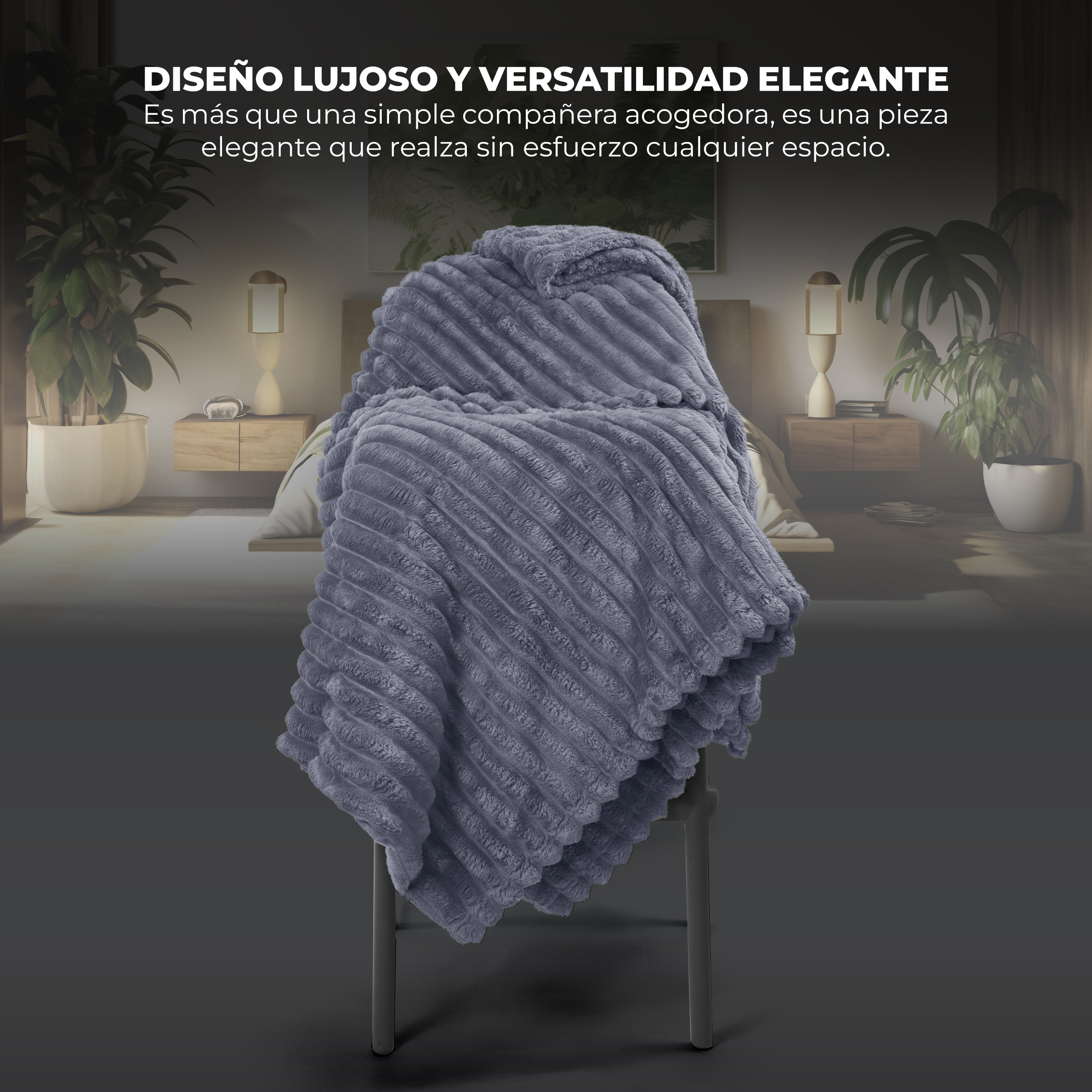 Foto 3 pulgar | Cobertor Cobija Stripes Yellow Mellow Matrimonial Suave con Relieve Ligera Tamaño 200x150cm Gris Azulado