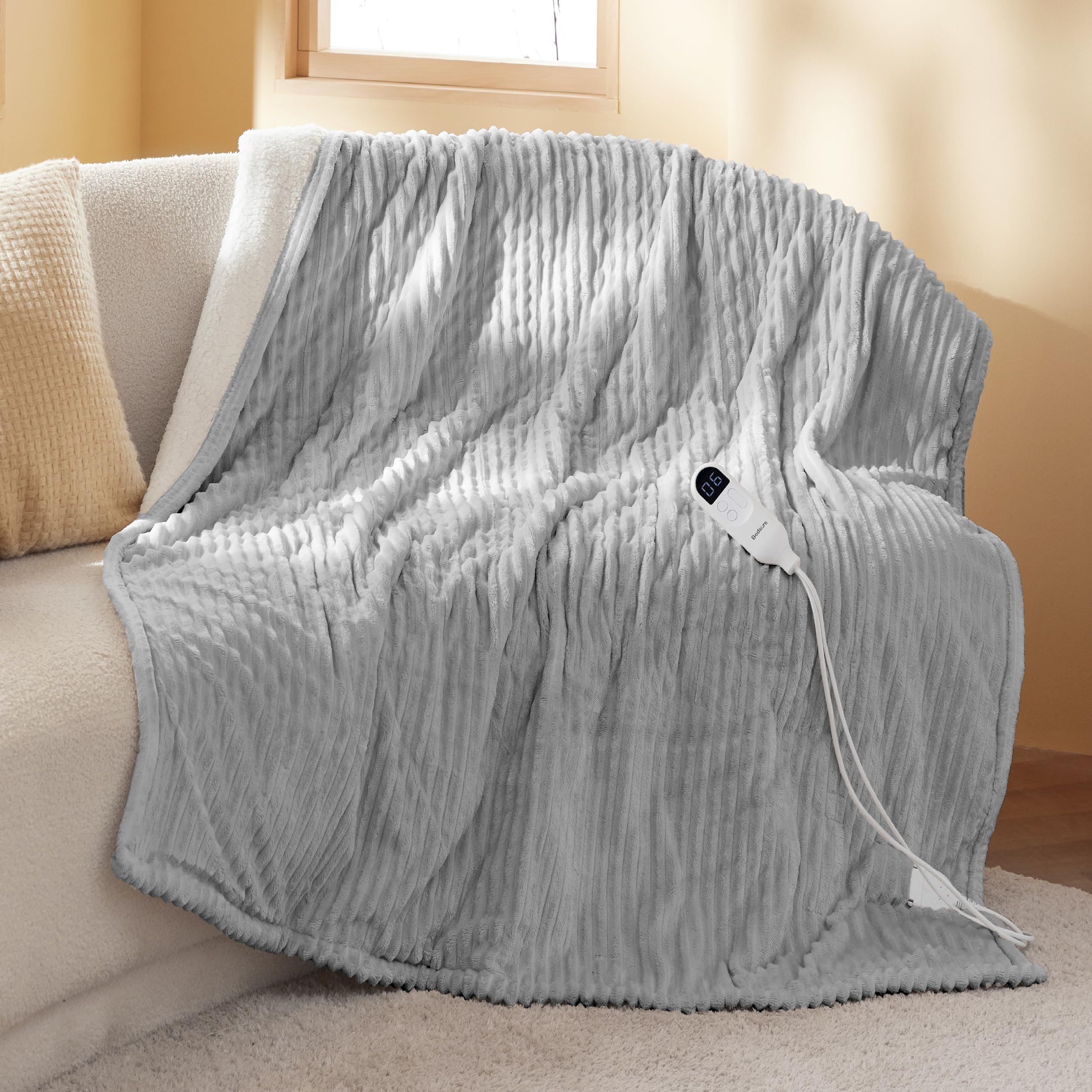 Manta Eléctrica Bedsure Con Calefacción, 130 X 150 Cm, Color Gris Claro - Venta Internacional.