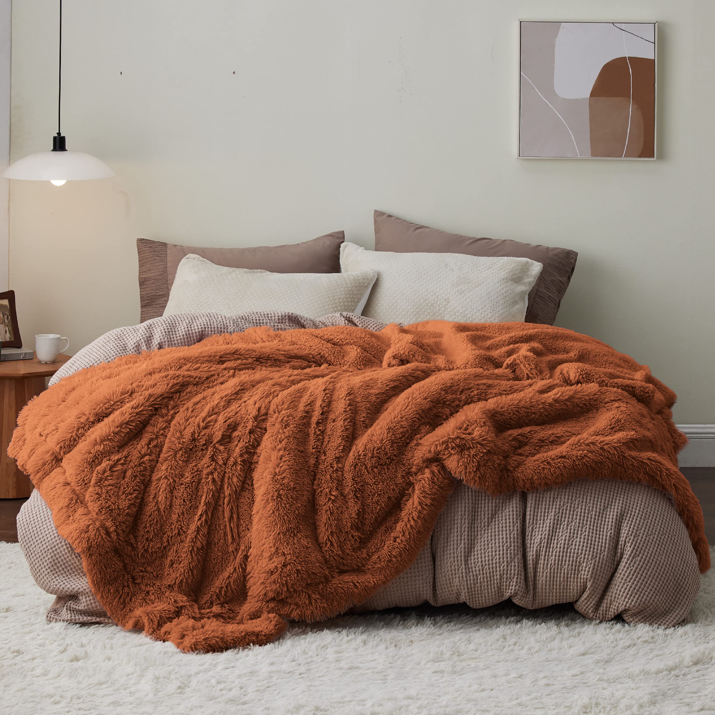 Foto 6 pulgar | Manta Bedsure Fluffy Burnt Orange King Size Para Cama De 270 X 230 Cm - Venta Internacional.