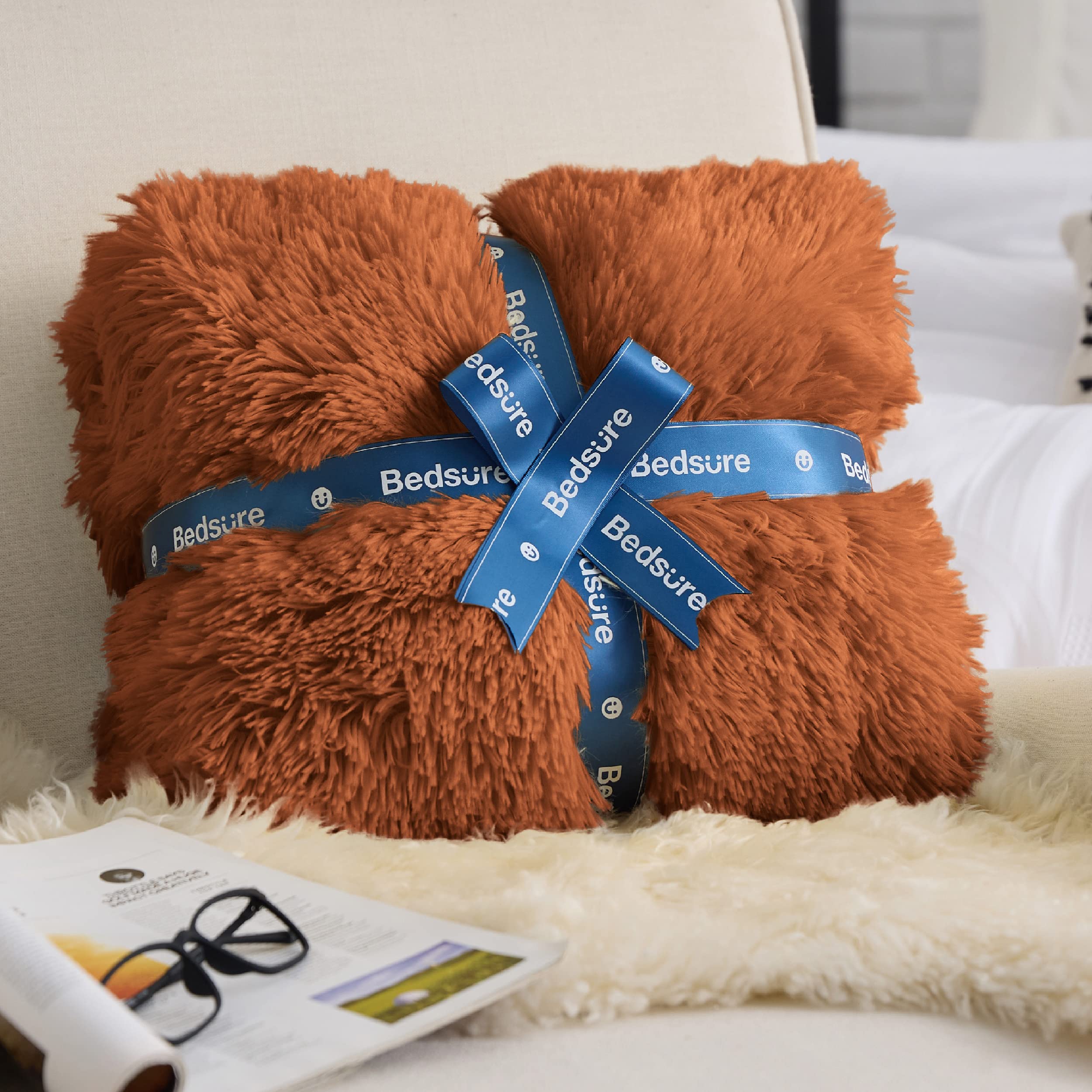 Foto 7 pulgar | Manta Bedsure Fluffy Burnt Orange King Size Para Cama De 270 X 230 Cm - Venta Internacional.