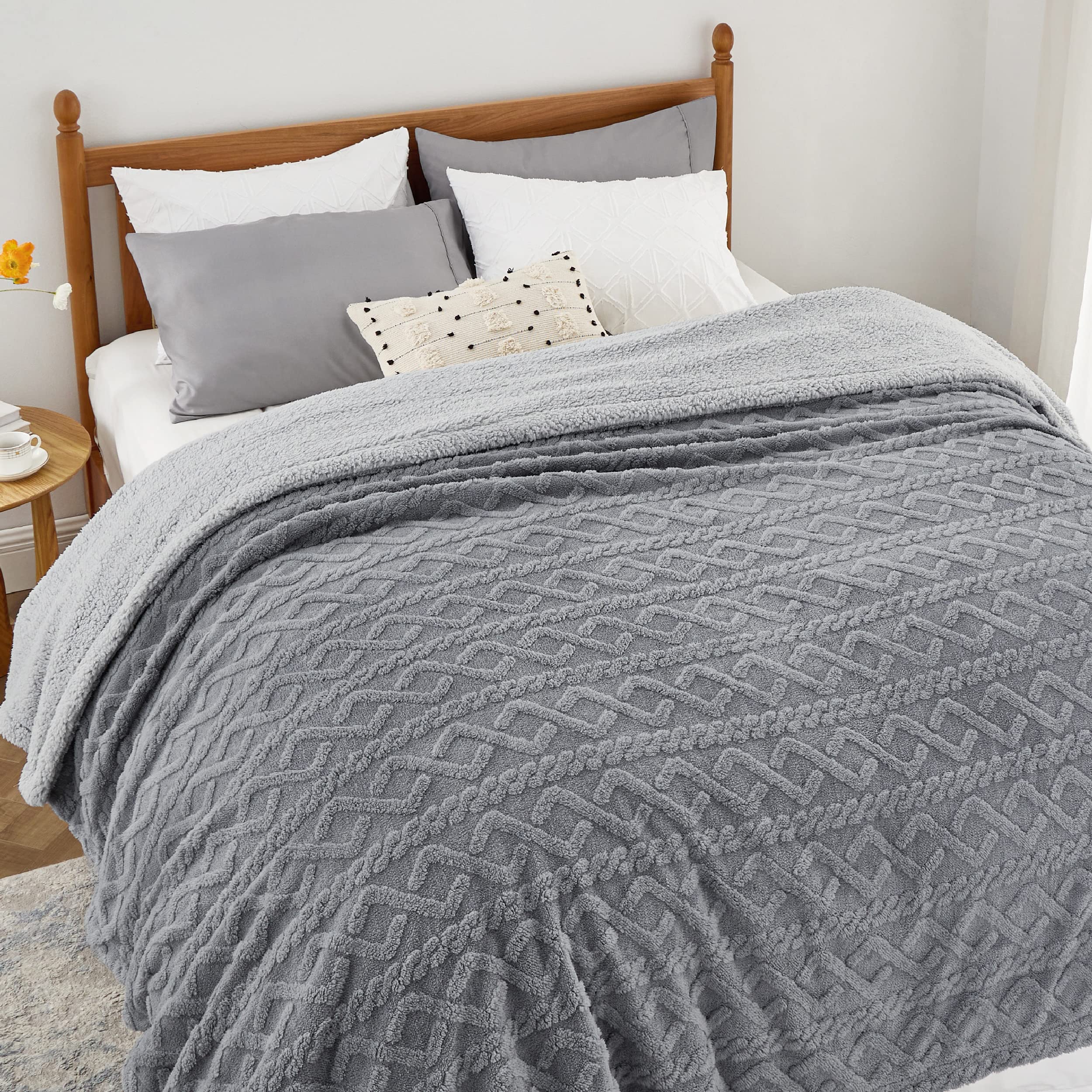 Manta De Cama Sherpa King Size, Suave Y Acogedora, Color Gris Invierno - Venta Internacional.