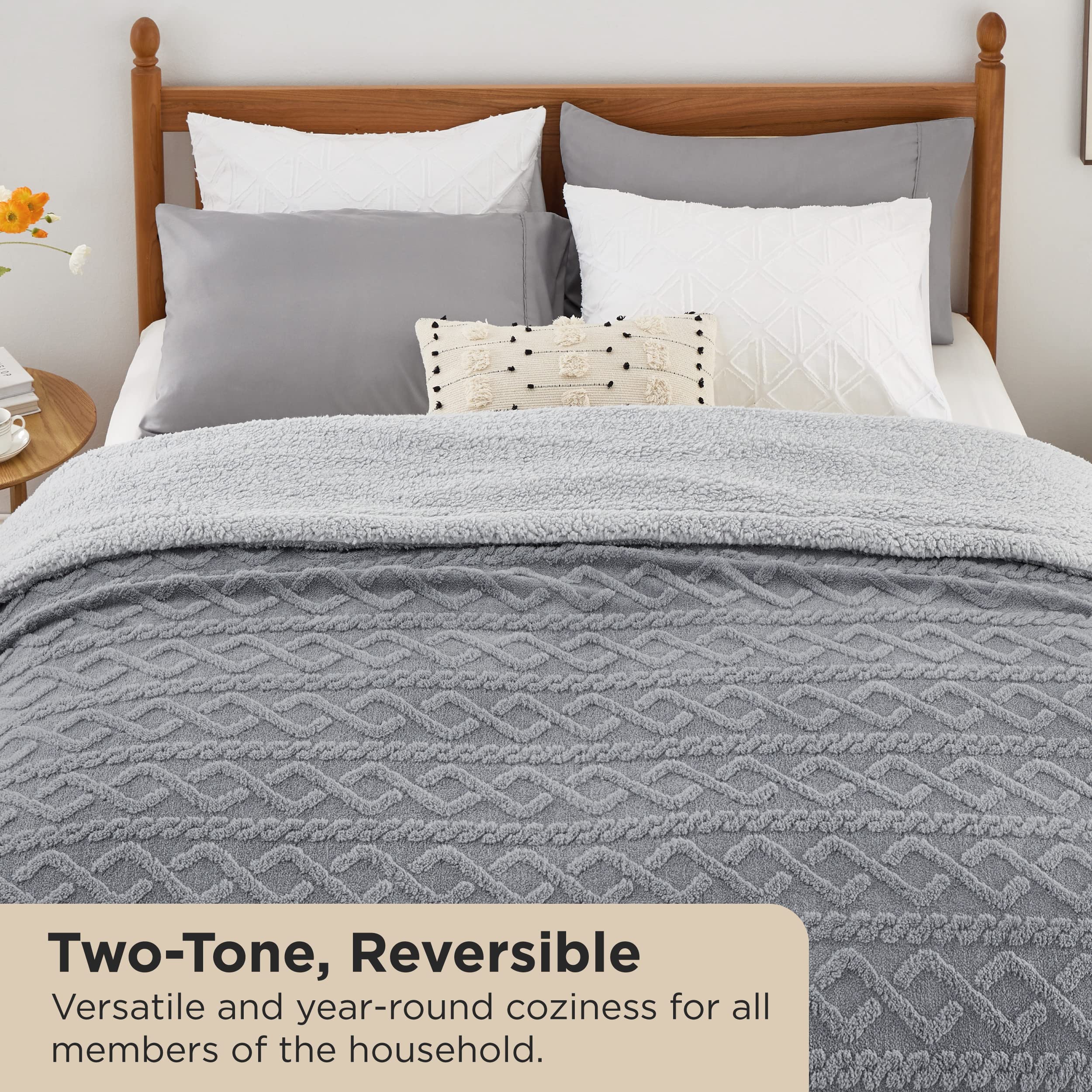 Foto 3 pulgar | Manta De Cama Sherpa King Size, Suave Y Acogedora, Color Gris Invierno - Venta Internacional.