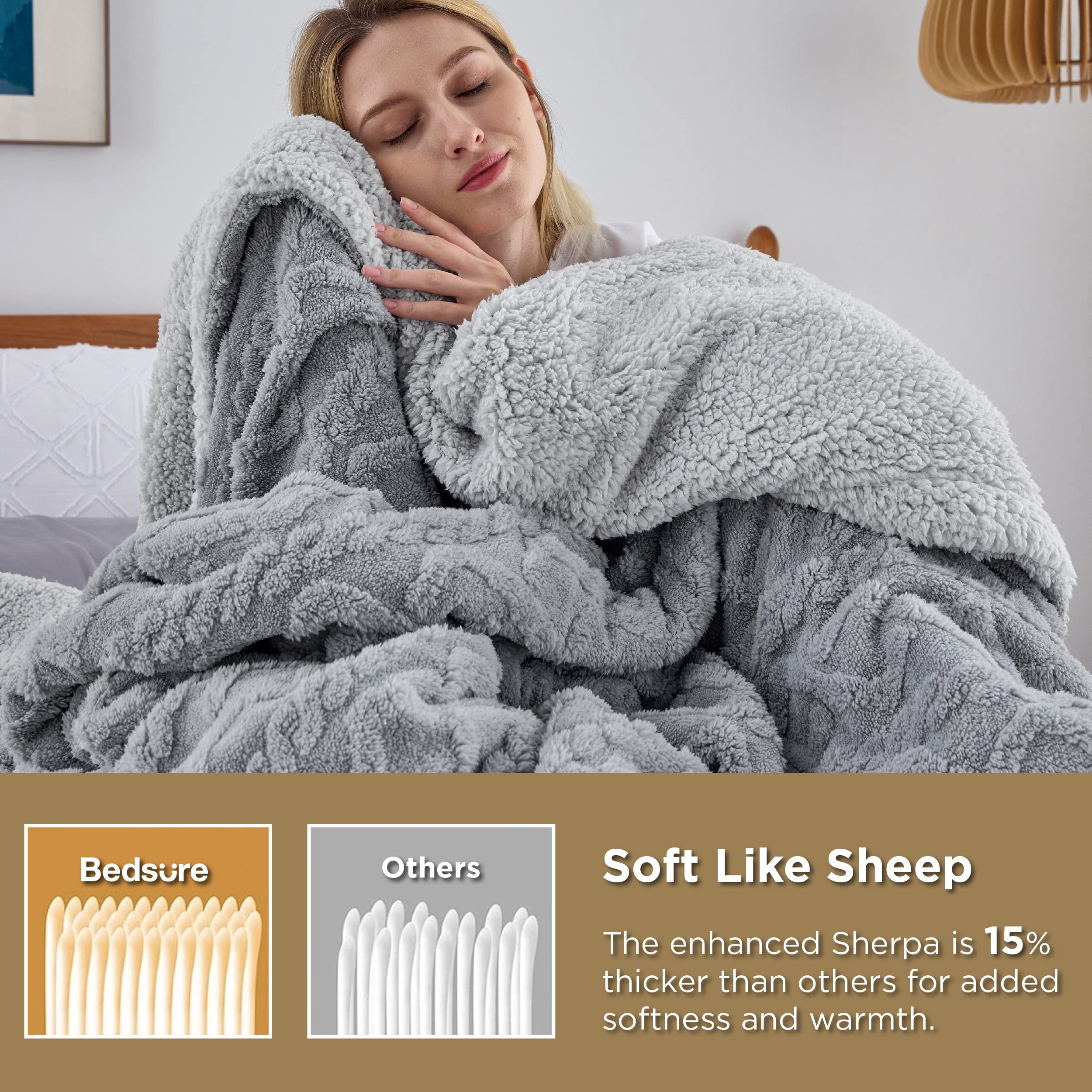 Foto 4 pulgar | Manta De Cama Sherpa King Size, Suave Y Acogedora, Color Gris Invierno - Venta Internacional.