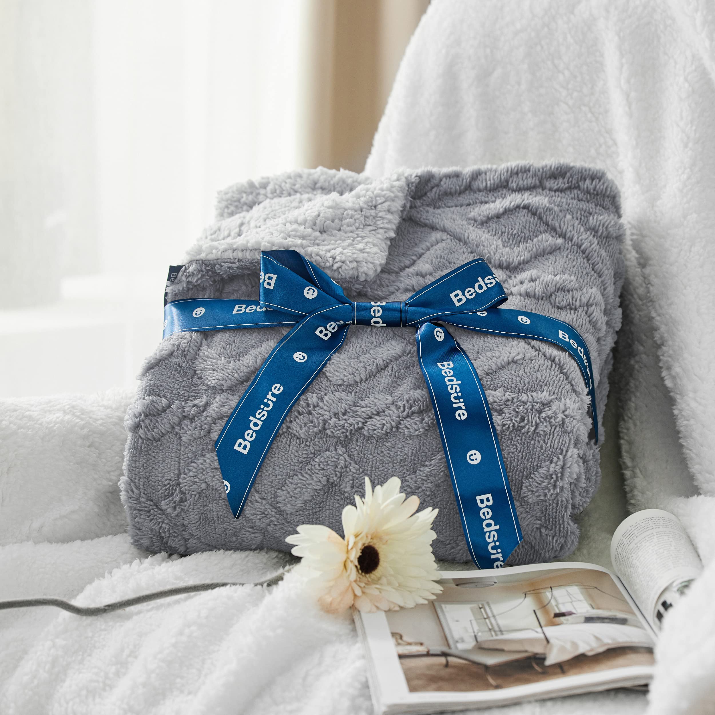 Foto 5 | Manta De Cama Sherpa King Size, Suave Y Acogedora, Color Gris Invierno - Venta Internacional.