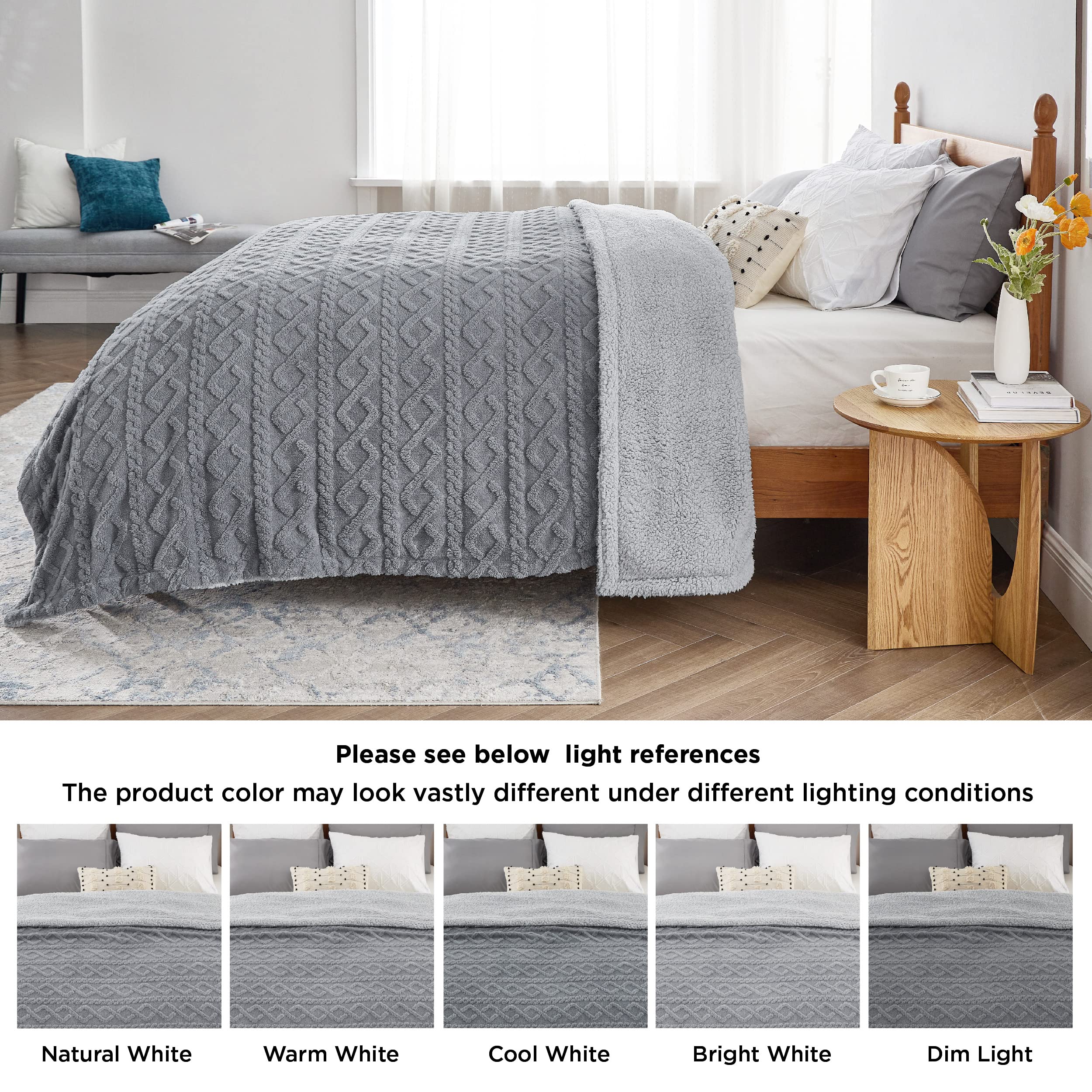 Foto 7 pulgar | Manta De Cama Sherpa King Size, Suave Y Acogedora, Color Gris Invierno - Venta Internacional.